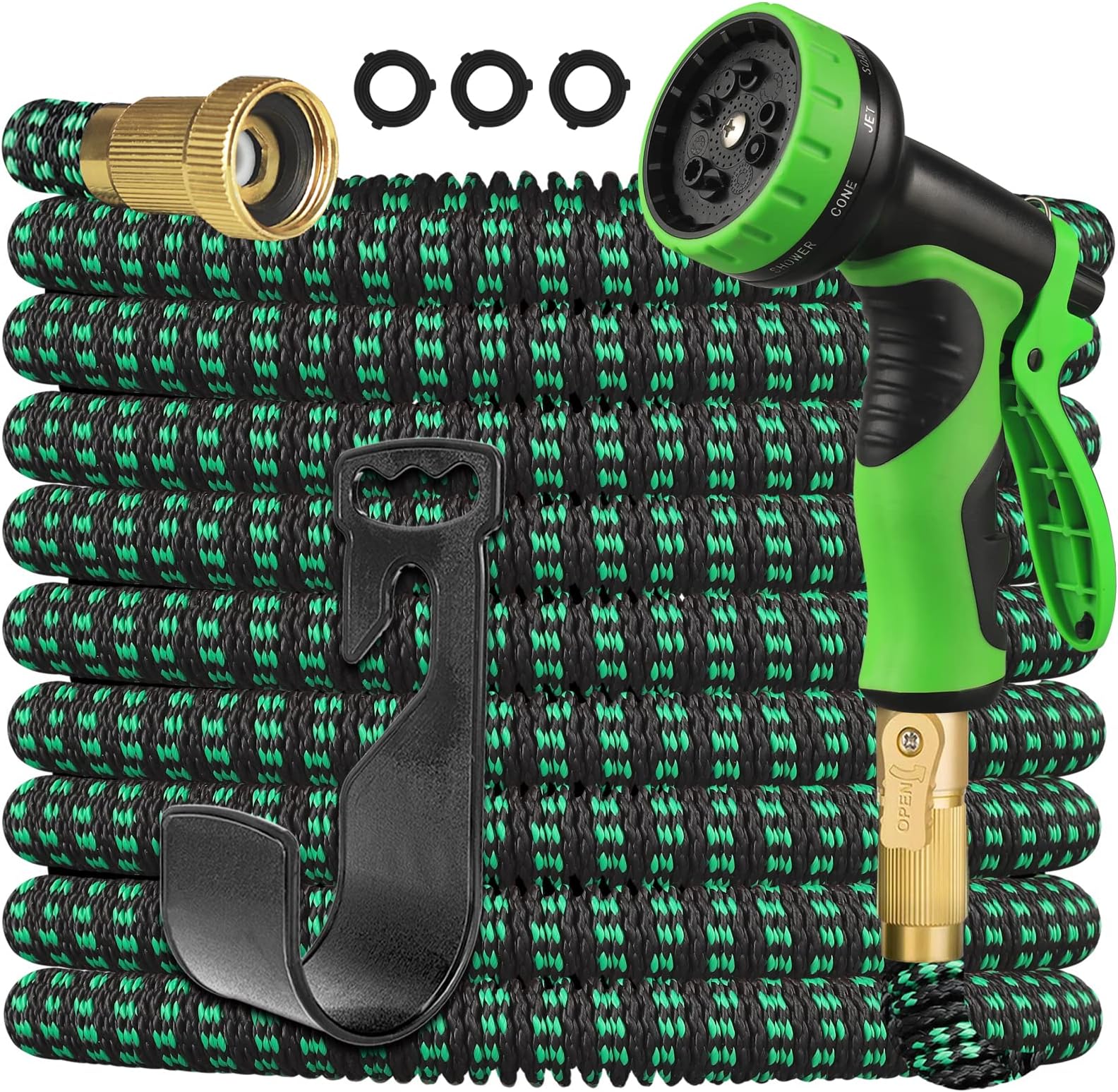 Gardguard 75ft Expandable Garden Hose Water Hose with 10 Function Nozzle and Durable 3-Layers Latex, Water Hose with Solid Fittings (Green)