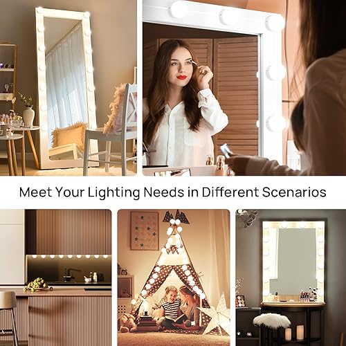 Miniatura 7 de Consciot - Luces LED de tocador para espejo, luces estilo Hollywood con 14 bombillas regulables, color y brillo ajustables, cable USB, luces de