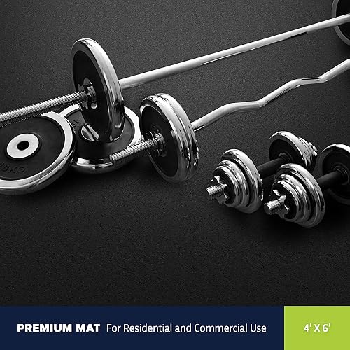 Miniatura 11 de IncStores Tapete prémium de 4 x 6 pies, tapete de ejercicio de goma vulcanizada, alfombrillas de alta densidad para suelo de gimnasio, gimnasio