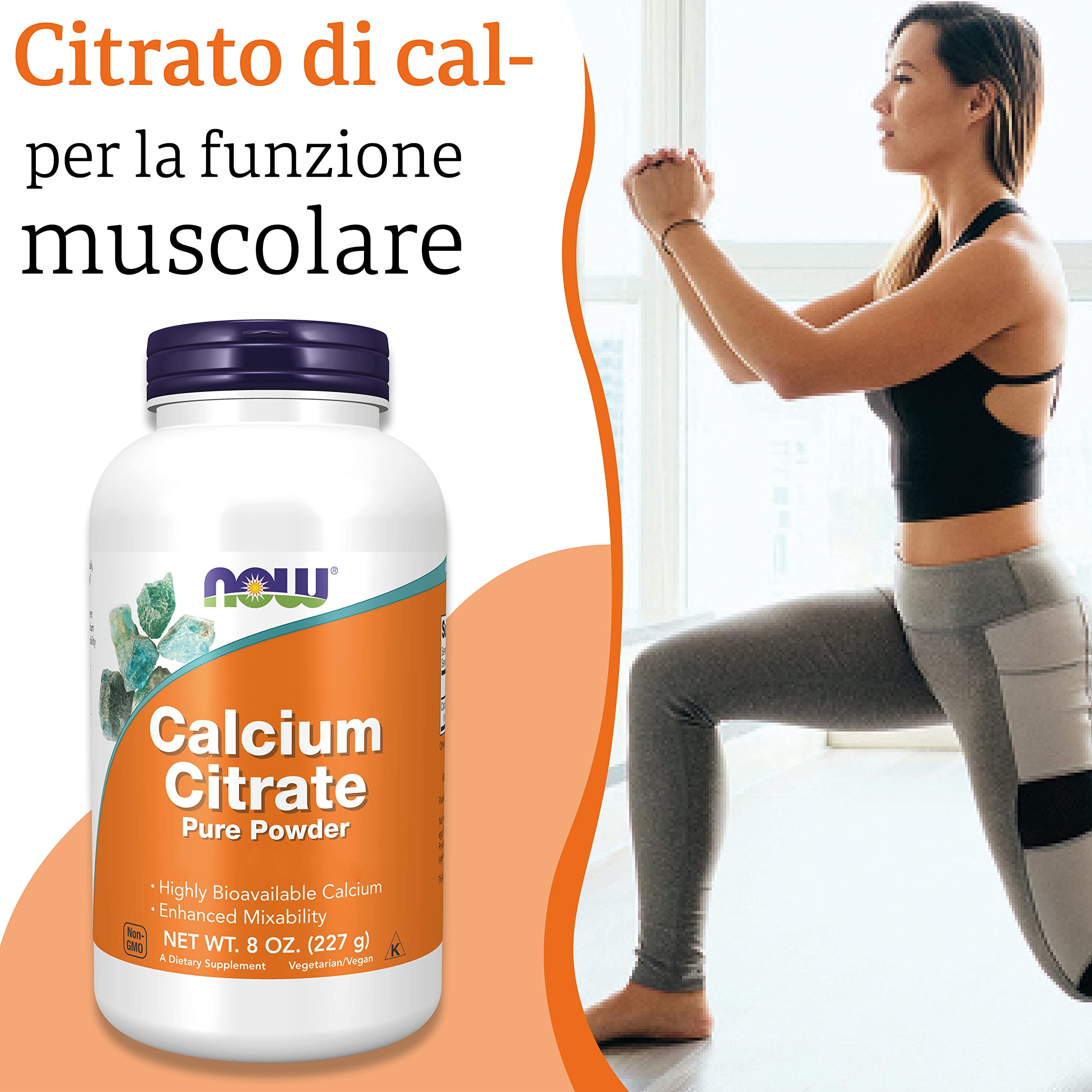 Now Foods, Calcium Citrate, Polvere Pura, 227 g, Testato in Laboratorio, Calcio, Senza Soia, Senza Glutine, Vegetariano