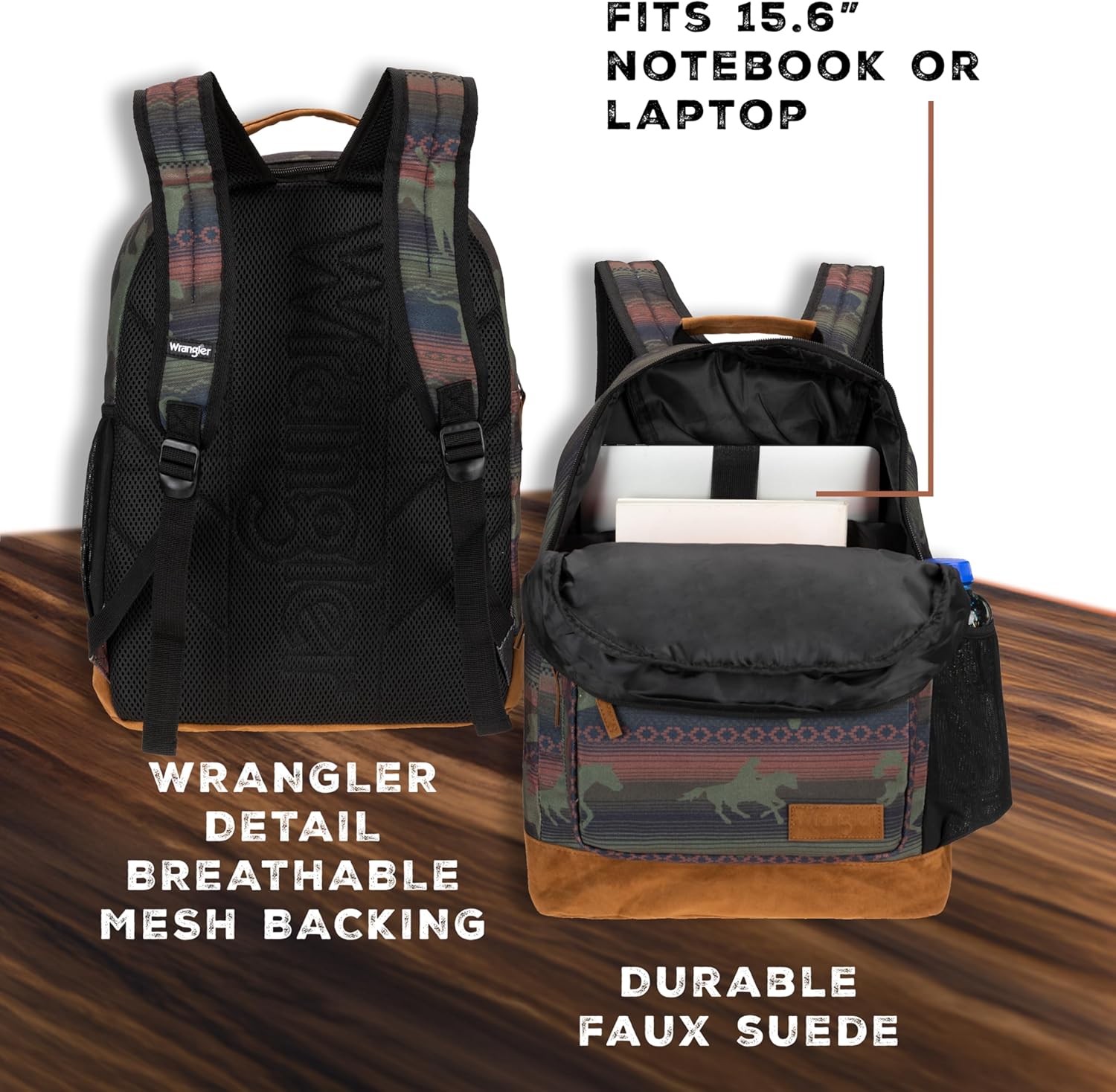 Wrangler Yellowstone Sturdy Backpack for Travel Classic Logo Water Resistant Casual Daypack for Travel with Padded Laptop Notebook Sleeve (Burgandy Patterned) - Image 6