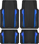 CAR PASS Heavy Duty Rubber Car Mats Metallic, Aluminum Film All Weather Floor Mats Waterproof Universal Trim to Fit Automotive SUV Sedan Van 4 Piece Anodized Deep Dish Two-Tone Sporty Black Red Chrome