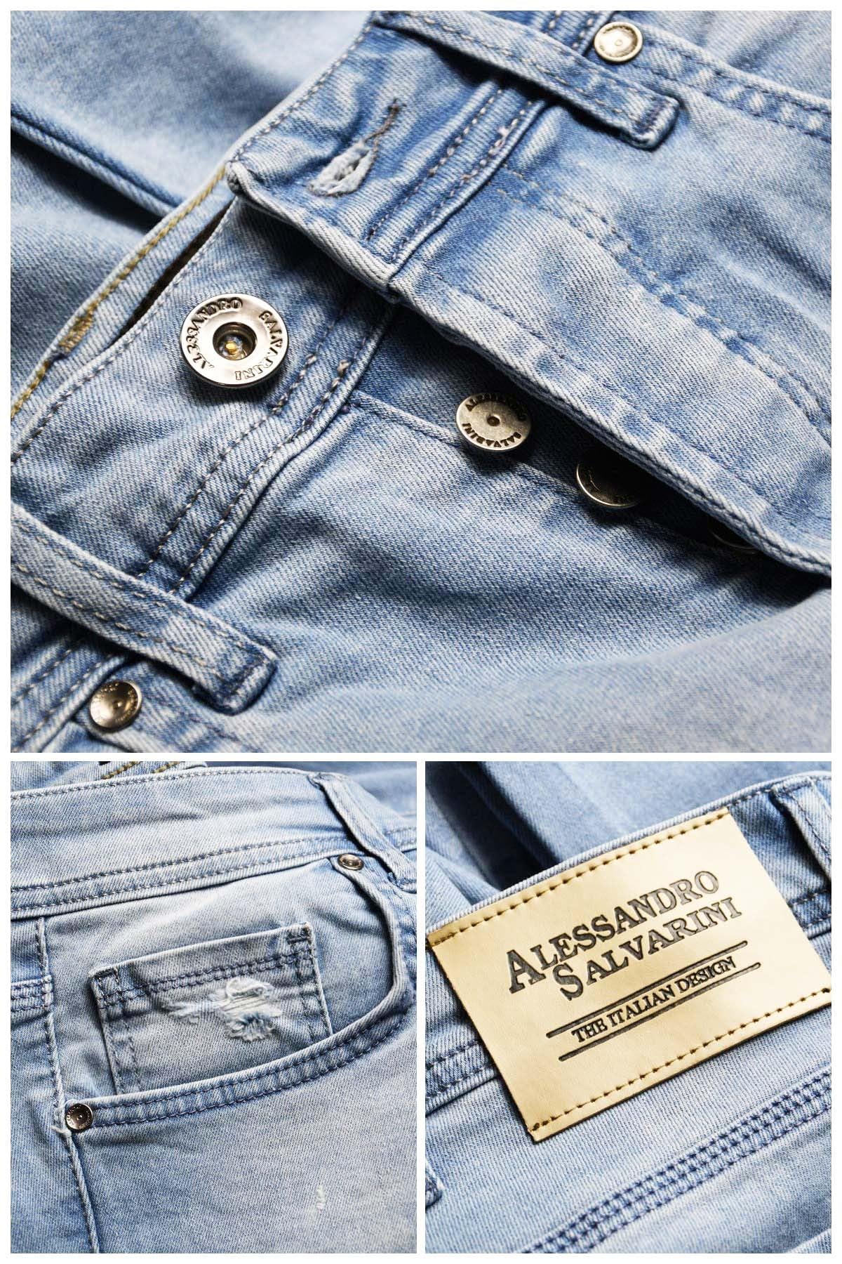 ALESSANDRO SALVARINI Męskie dżinsy Slim Fit Denim Stretch Jeans spodnie jeansowe