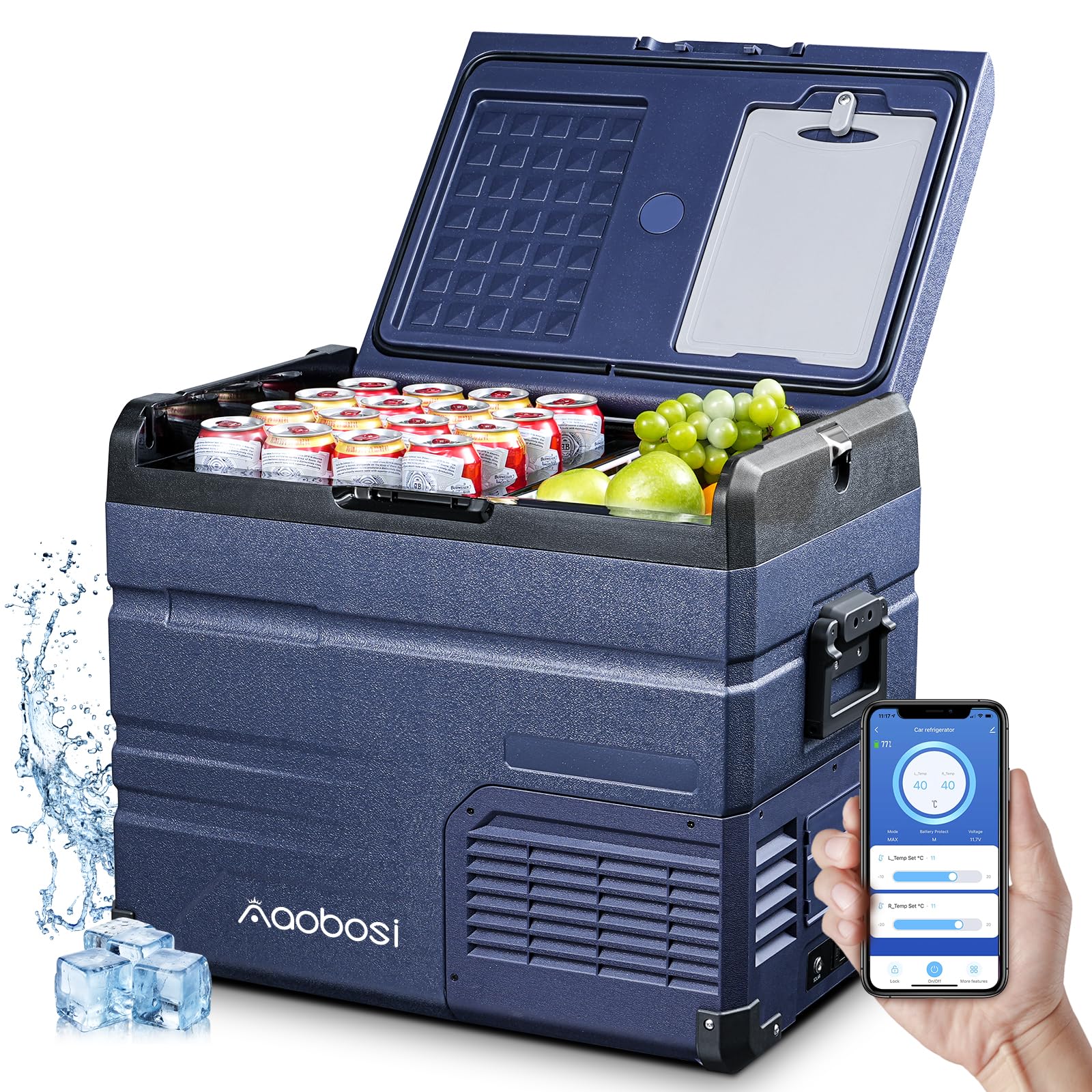 AAOBOSI Kühlbox mit Kompressor 46 L für Camping und Reisemobil - Dual Zone bis -20 °C, 12v/230v Tragbar, App-Steuerung u