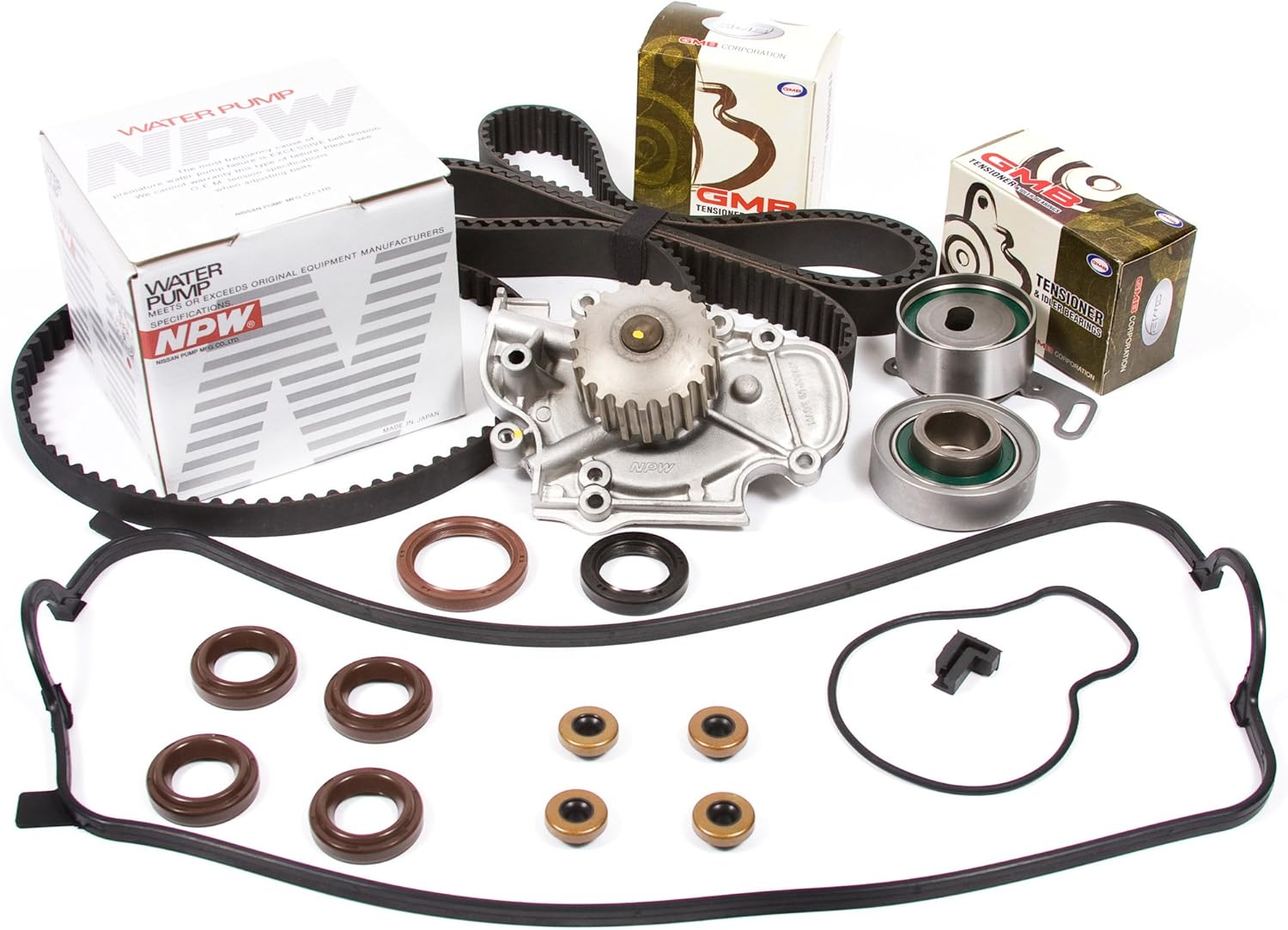Evergreen TBK244VCN Compatible With 94-02 Honda Accord Acura Odyssey Isuzu Oasis 2.2 2.3 SOHC F22B1 F23A1 F23A4 F23A5 F23A7 Timing Belt Kit Valve Cover Gasket NPW Water Pump
