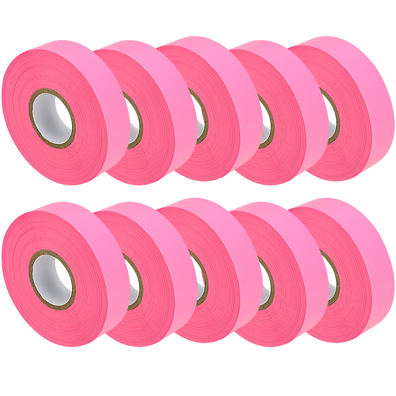 MUKLEI 10 Pack 1" x 328' Pink Flagging Tape, Neon Marking Tape, Non-Adhesive Plastic Ribbon Tape Fluorescent Tape for Labeling, Tagging Boundaries