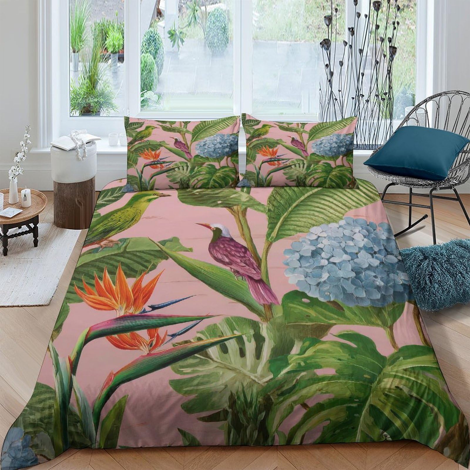 Ctjqhvkz Style-9 3D Printed Tropical Bird Of Paradise Fitted Sheet Microfiber Floral Leaves Bed Cover For Bedroom Guest Room Decor Single（135X200cm）