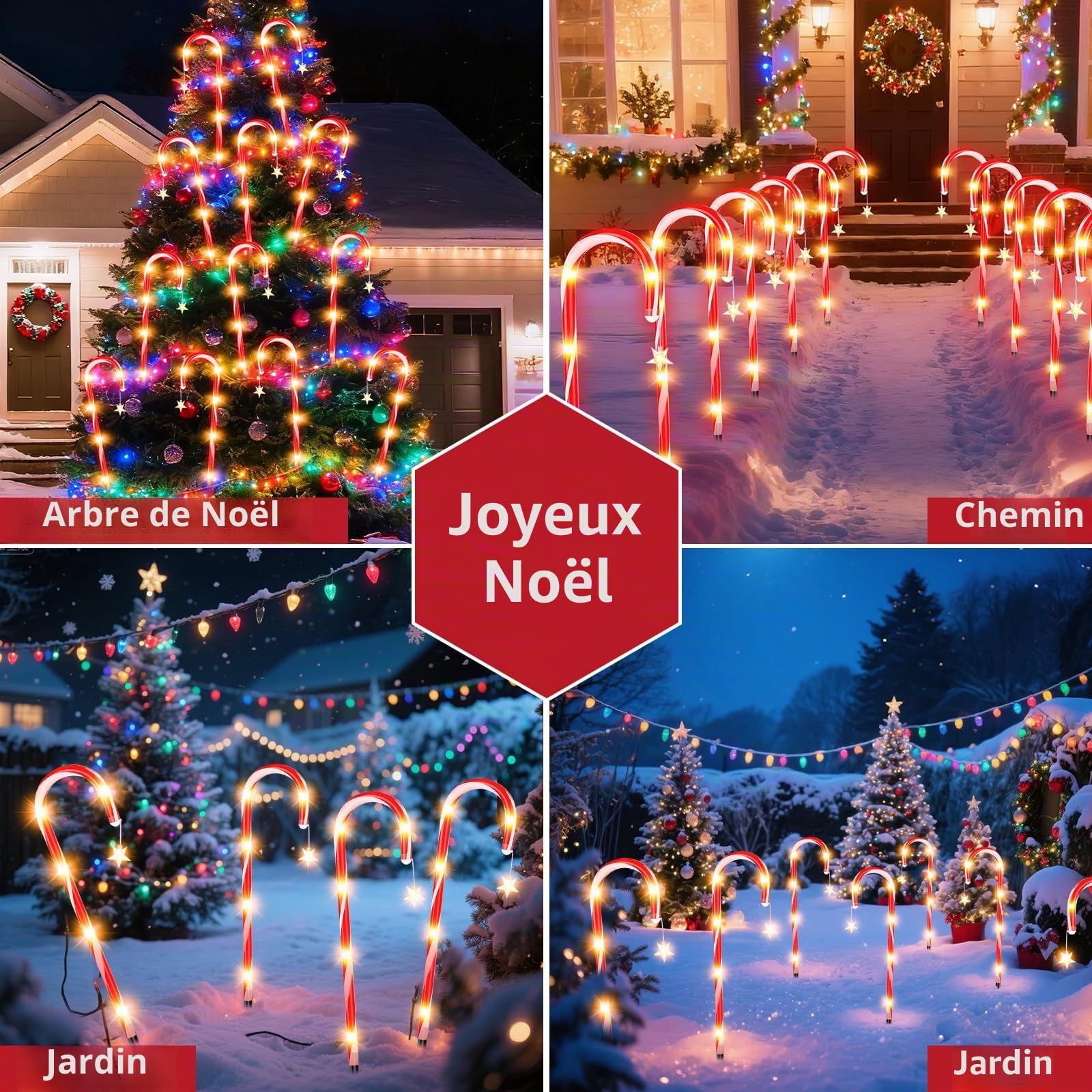 Qoosea Decoration Noël Canne Lumière Solaire Extérieur, 12 Pack 8 Modes Cannes à Sucre Lumineuse de Noël avec Télécommande, IP65 Étanche Lampe Solaire Exterieur Décor pour Jardin Chemin Cour