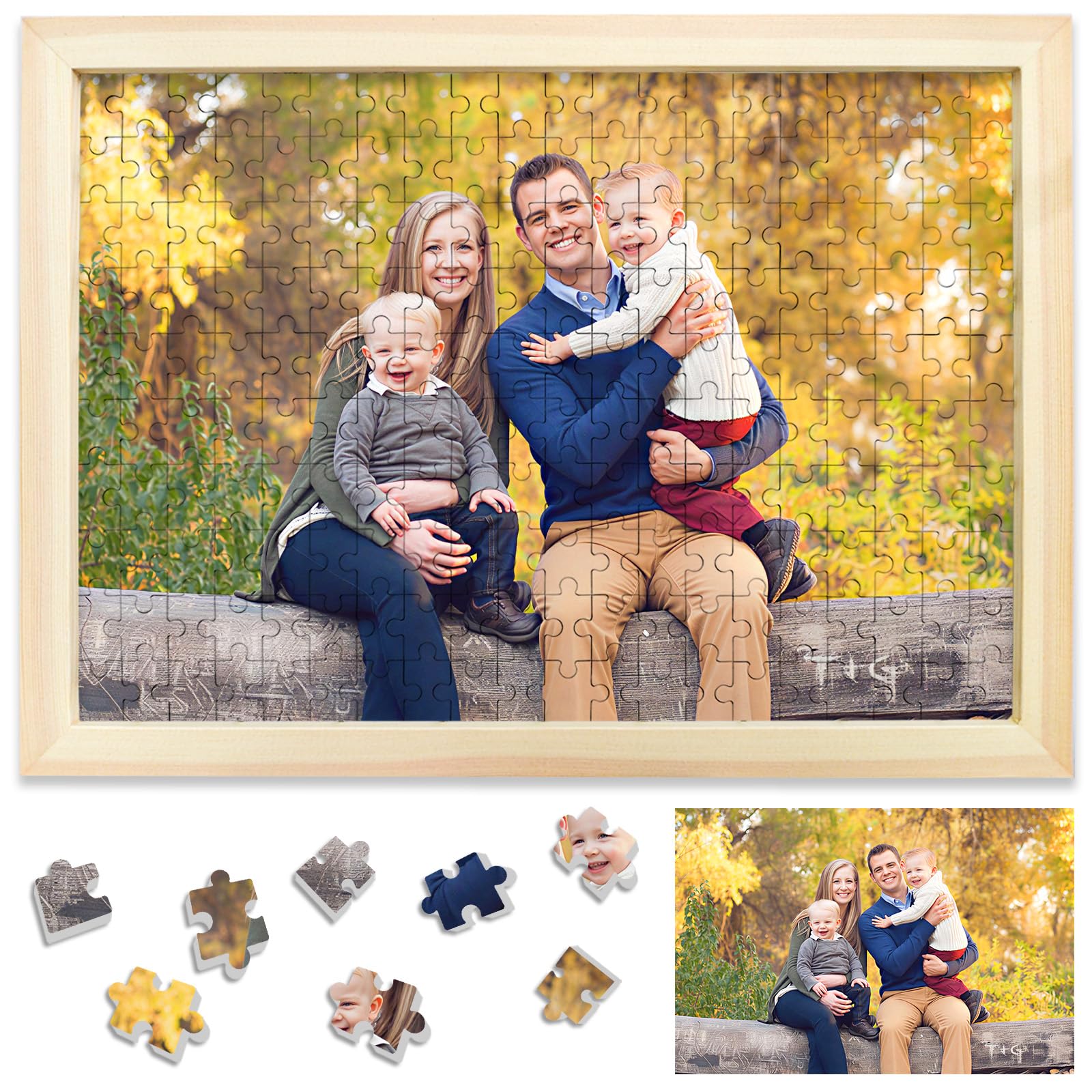 Personalised Jigsaw Puzzles for Adults 200 Pieces,25x35cm Wooden Custom Puzzle with Burlywood Frame,Birthday Gifts for Mom,Personalised Puzzles Gifts for Family,Friend,Pet,Wedding,Graduation Gift