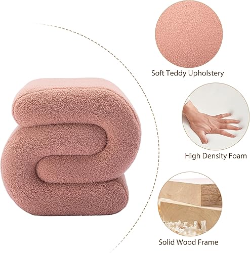 Miniatura 4 de Taburete otomano de peluche, moderno en forma de S, taburete de tocador de sherpa Boucle, puf otomano, taburete decorativo para el suelo, para sala