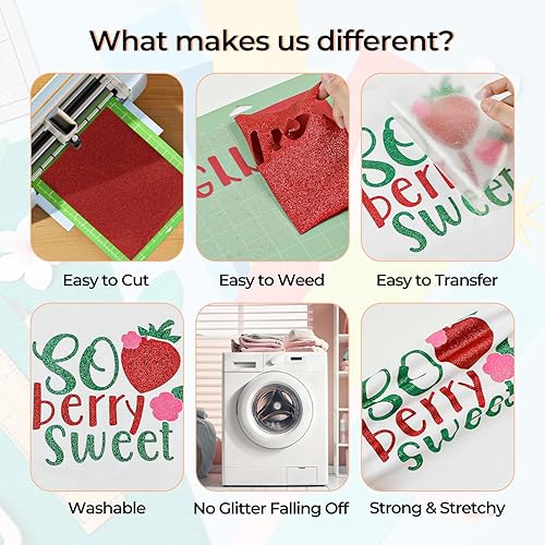 Miniatura 3 de HTVRONT Paquete de 20 vinilos de transferencia de calor con purpurina de 10 x 3 pies para camisetas, rollo de vinilo para planchar con purpurina