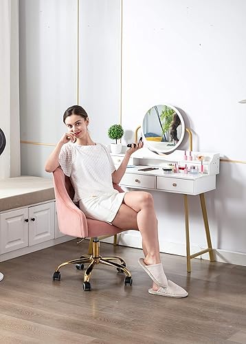 Miniatura 4 de ZOBIDO Cómoda silla de trabajo para la oficina en casa con ruedas, bonita y moderna tapizada de terciopelo con respaldo de concha, silla de