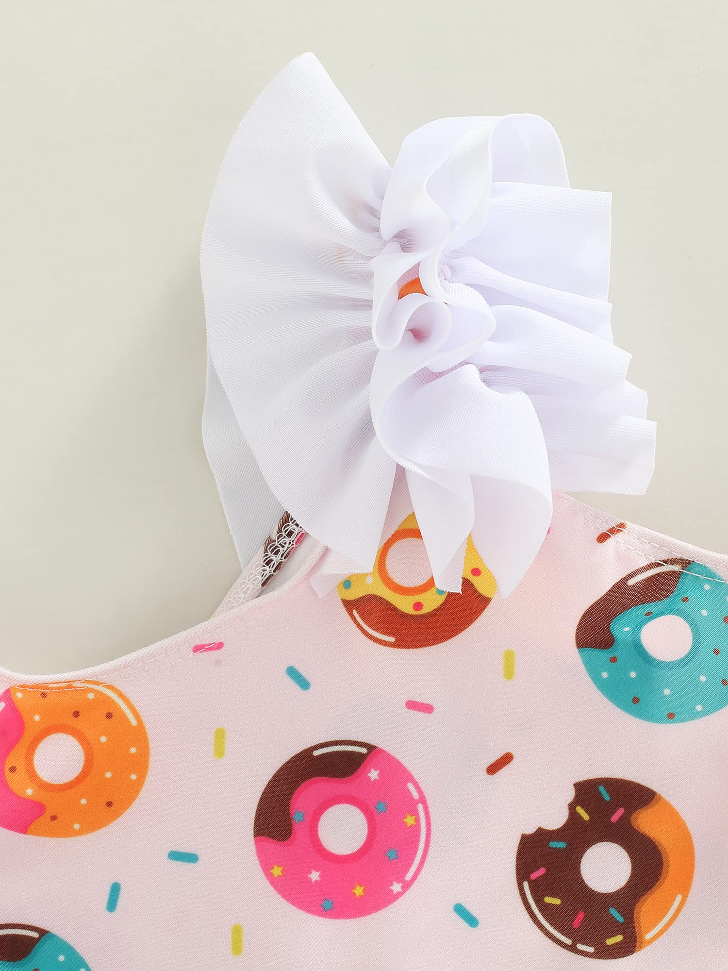 3-Piece Toddlers Girls Swimwear, Doughnut Print Asymmetric Strappy Tops + Pantie + Headband Swimsuit, 6 Months to 3 Years (White, 18-24 Months)