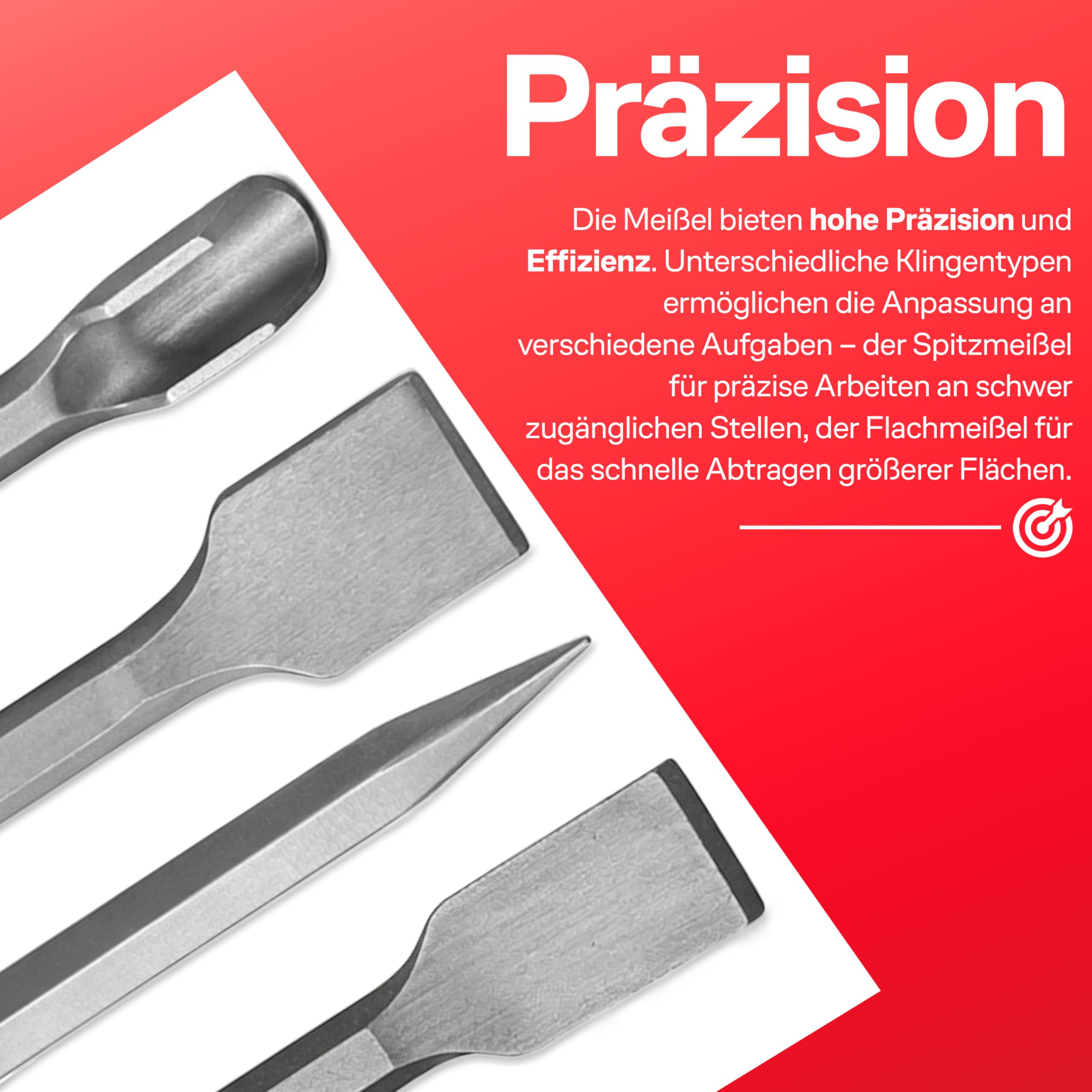 Retoo SDS Plus, set da 4 pezzi, 250 mm, scalpello per piastrelle, a punta, a punta, per calcestruzzo, mattoni, colla, asfalto, accessori per impatto