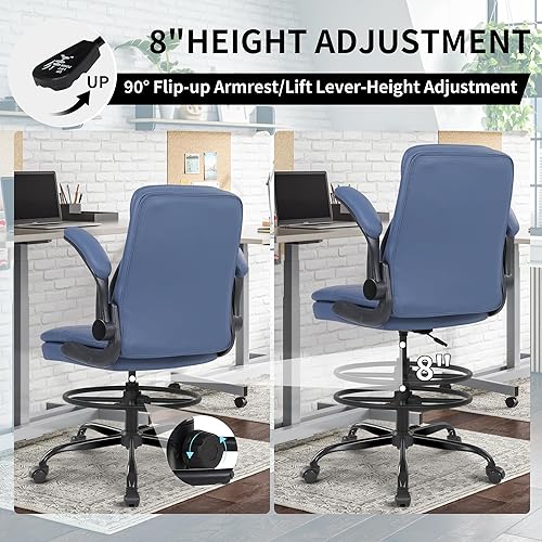 Miniatura 6 de Misolant Silla de dibujo de cuero, silla de oficina alta para escritorio de pie, silla de oficina de alto ejecutivo con altura ajustable y