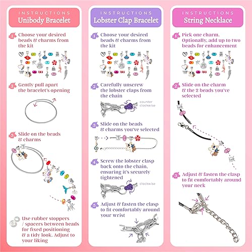 Miniatura 6 de Kit de fabricación de pulseras con dijes, kit de fabricación de joyas de unicornio, relleno de cesta de Pascua para niñas de 8 a 12 años, pulseras,