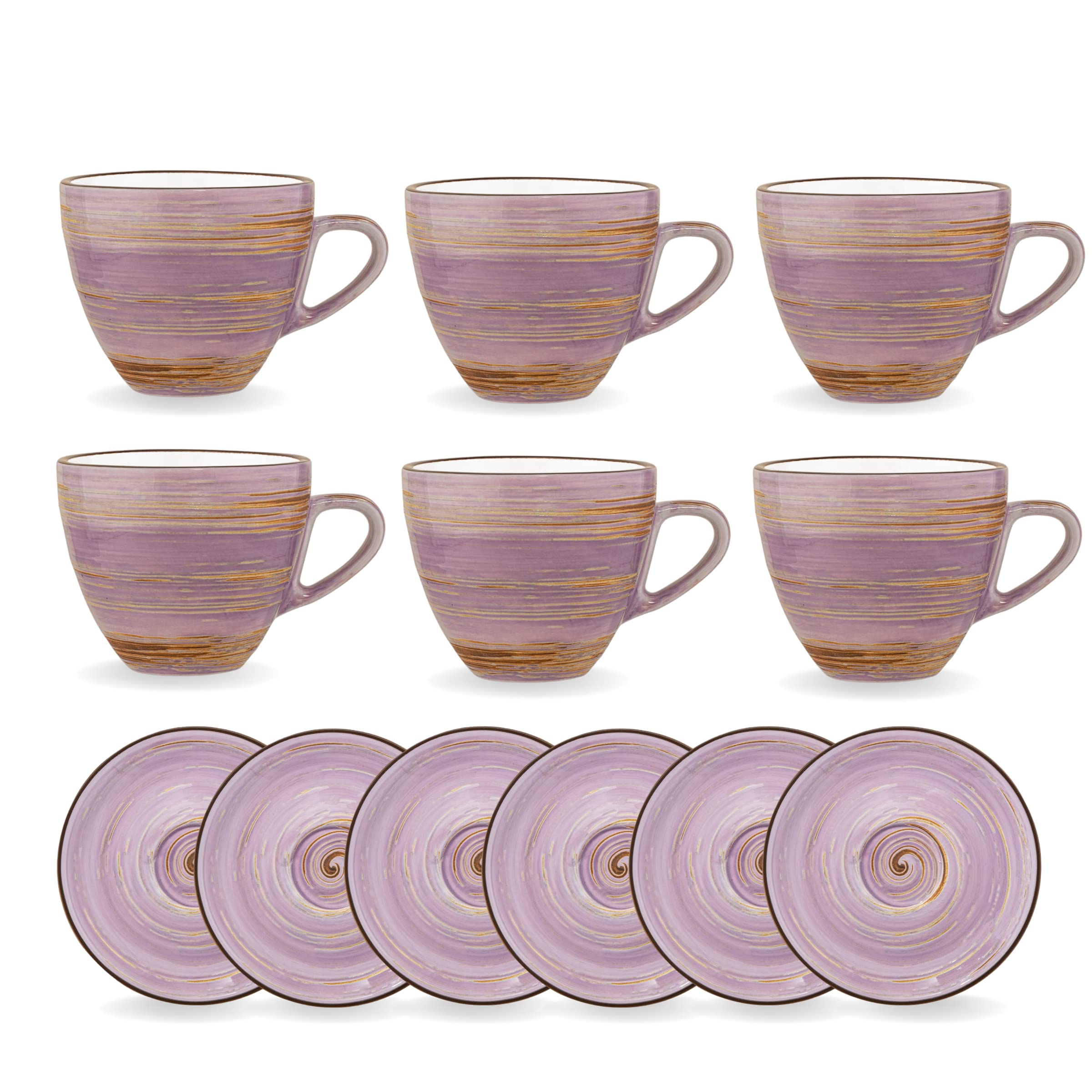 Wilmax Juego de 6 tazas con platillos, 300 ml, tazas de café de porcelana, tazas de té, tazas para bebidas, postres, cafés, diseño moderno