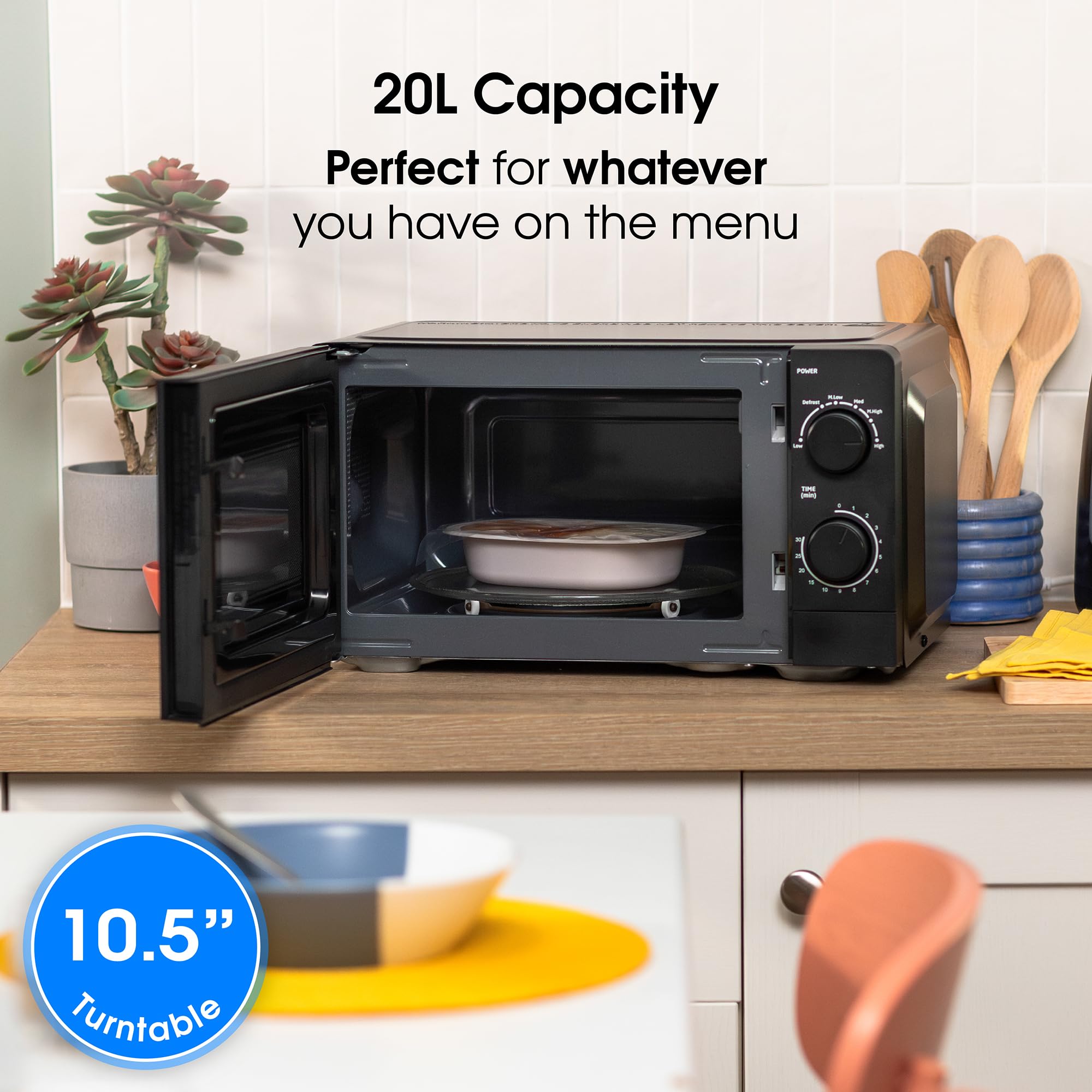 Abode 20L Manual Microwave Black 700W with 5 Power Levels & Timer, Button & Dial Control, Defrost Function, AMM2005B (Manual, Black) — view 7