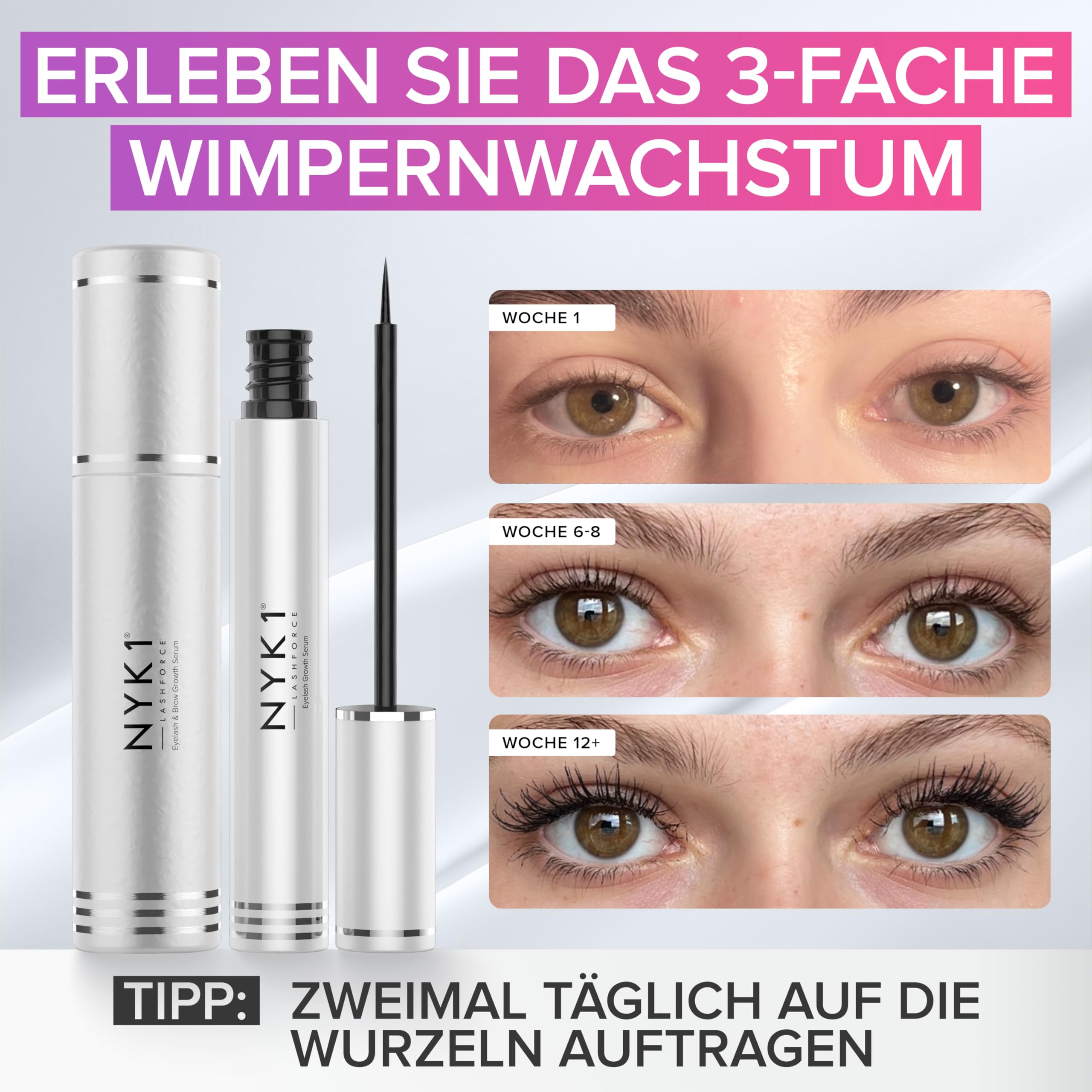 NYK1 SKONCENTROWANE Serum do Rzęs Dla Dłuższe Rzęs | XL - 8ml | LashForce Serum do Rzęs dla Rzadkich, Krótkich i Cienkich Rzęs - Łatwa Formuła dla Pełniejszych i Gęstsze Rzęs