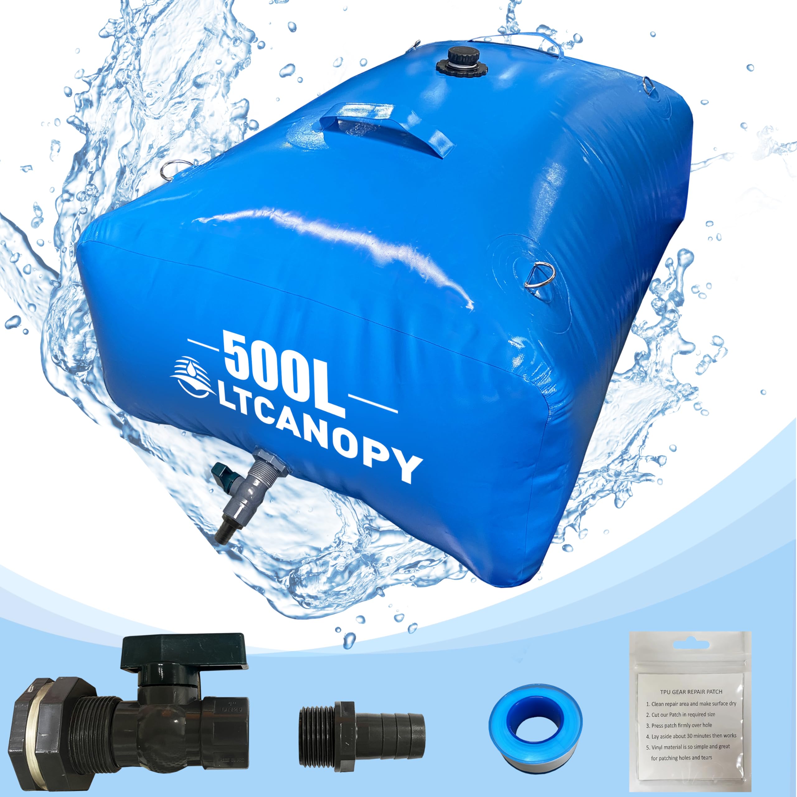 LTCANOPY Water Storage Bladder,Large-Capacity Foldable Water Bladder Tanks Container,Collapsible Soft Drought-Resistant Water Bag, fire-Fighting Agricultural use Water Tank(500L)