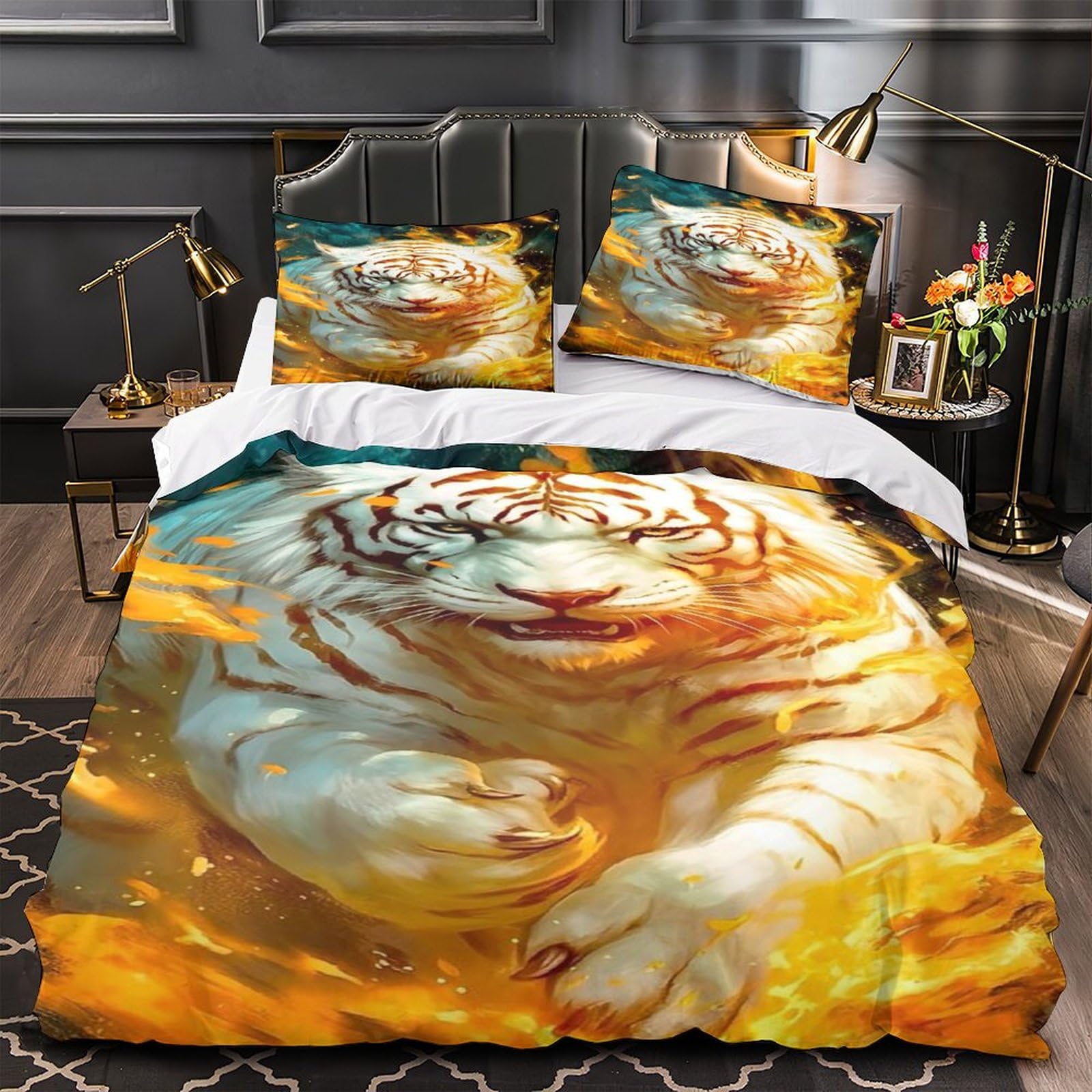 Housse de couette tigre de flamme parure de lit microfibre sans repassage