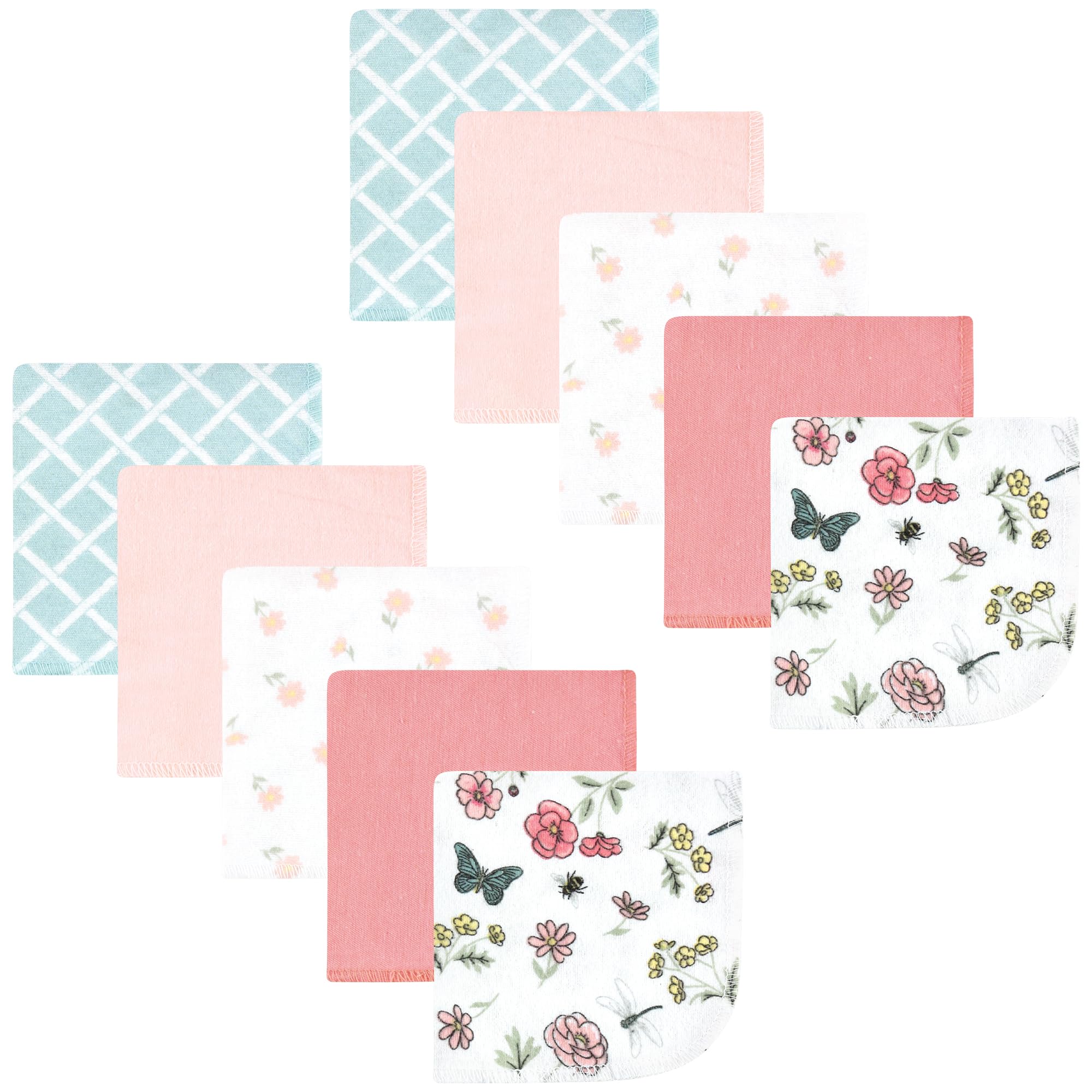 Hudson Baby Unisex Baby Flannel Cotton Poly Washcloths, Hummingbird Garden 10 Pack, One Size