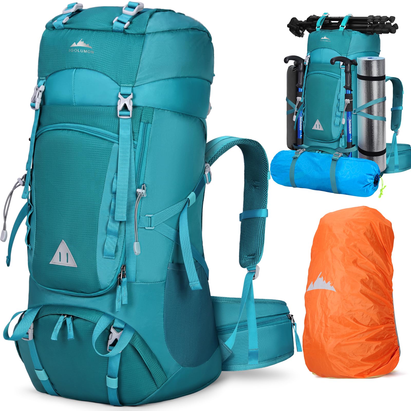 IGOLUMON Zaino Trekking 60 Litri Zaino Montagna Zaini da Hiking con Copri Pioggia per Uomo Donna Zaino da Campeggio Viaggio Escursione