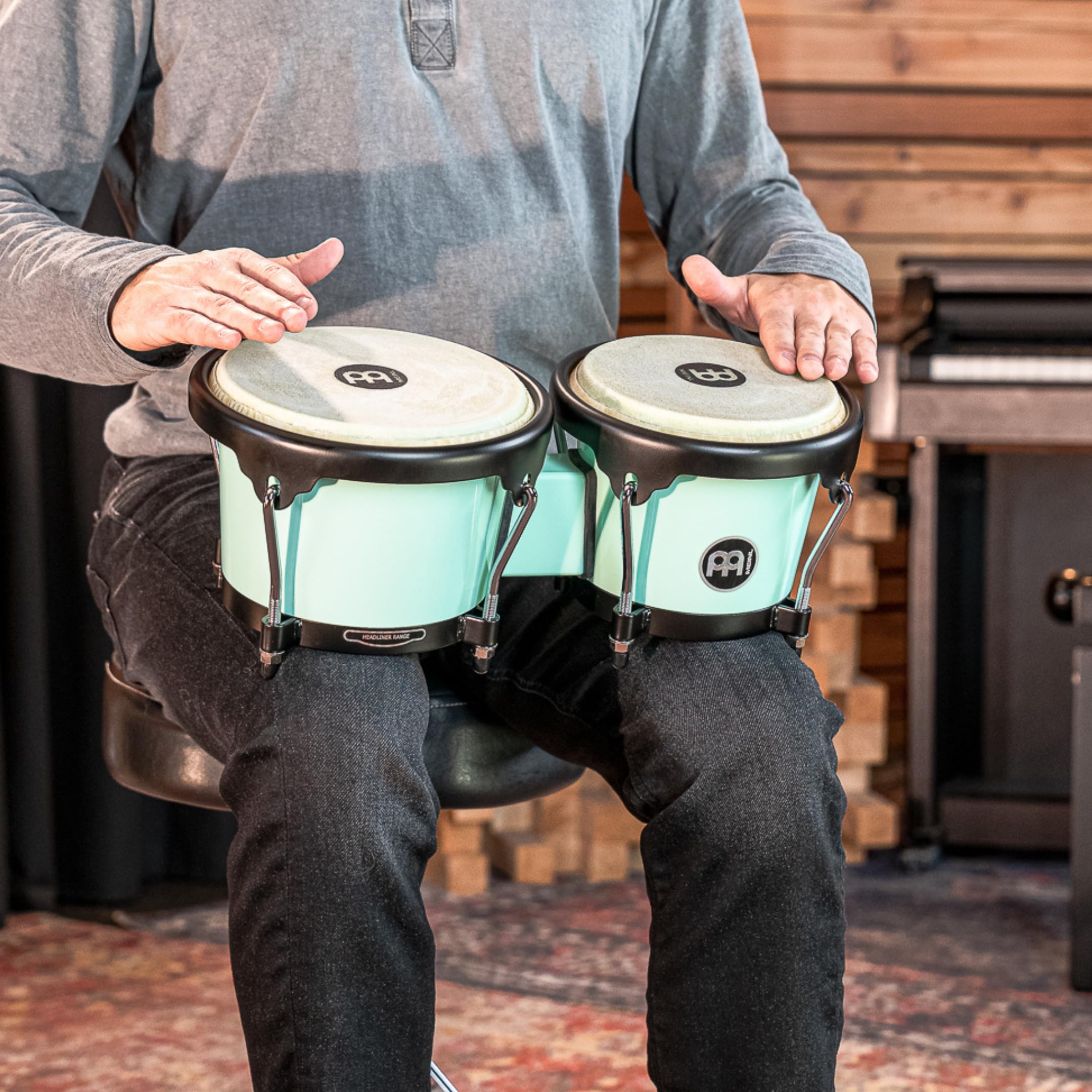 Meinl Percussion Bongos Journey Series - 2 Tamburi a Mano da 6.5 e 7.5 Pollici - Chiave Accordatura Inclusa - Plastica ABS, Light Blue (HB50SF)