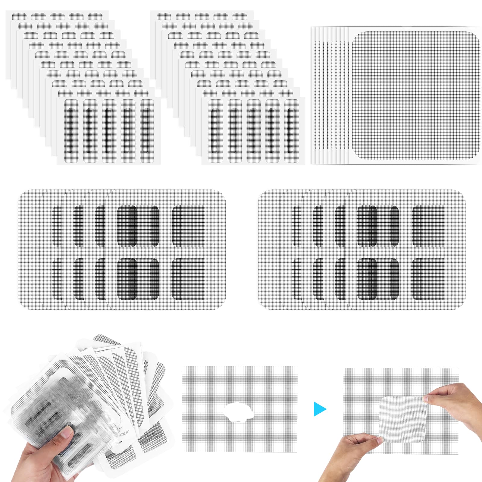 Sheryl&Rain Fliegengitter Reparatur Set, 150 Stück Stark Kleber Fliegengitter Fenster Reparatur, Insektenschutz Fenster Reparatur, Fliegengitter Reparatur Klebeband für Tür Loch Von Ausbesserung