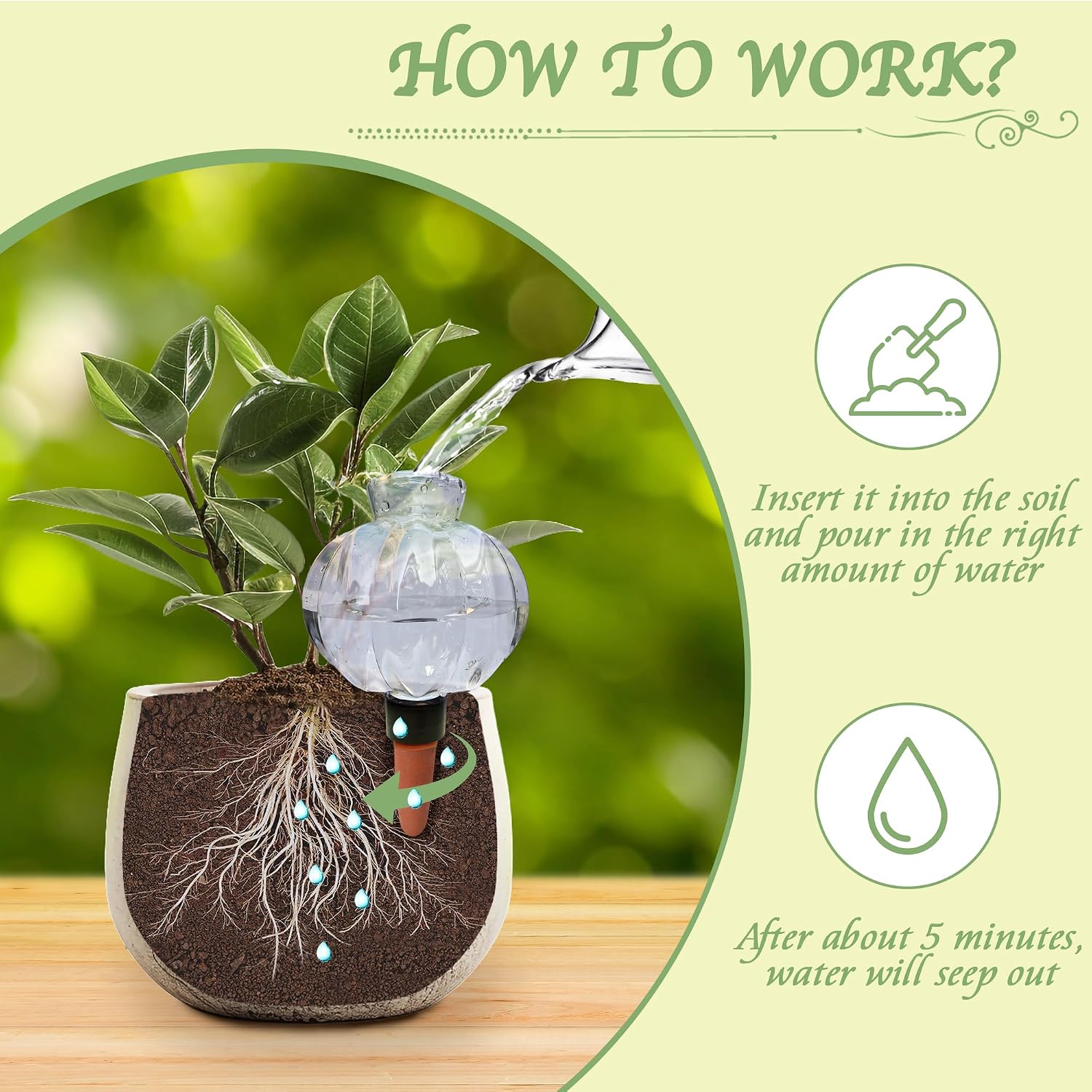 Self Watering Spikes 2 Pack, 16.9oz Large Capacity Plant Watering Globes, Up to 2 Weeks Automatic Watering, Terracotta Irrigation Device for Indoor Plants (Lantern Design) image 2