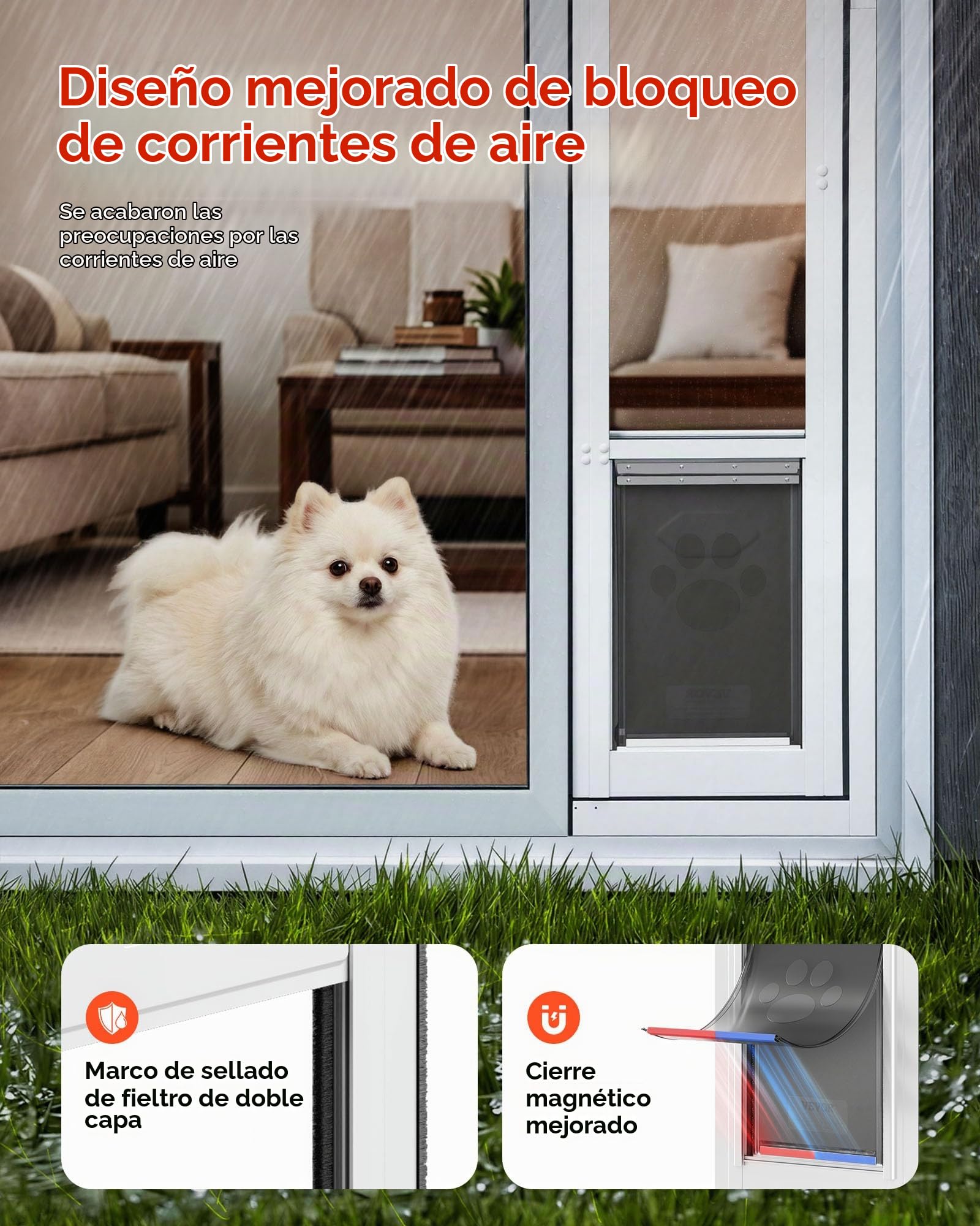 VEVOR Puerta Abatible de Vidrio con Entrada para Perros, Altura Ajustable, Puerta para Mascota 21 x 31,1 cm con Cerradura Magnética, Marco de Aleación de Aluminio, Compatible con Perros Medianos Gatos