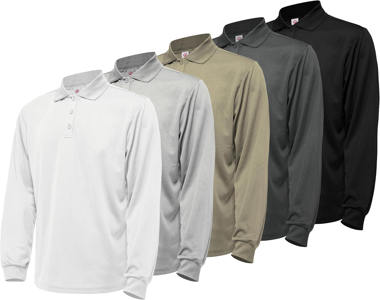 5 Pack Men's Polo Shirts Long Sleeve Golf Shirts UPF 50+ Sun Protection Quick Dry Lightweight for Office Casual Travel Hiking