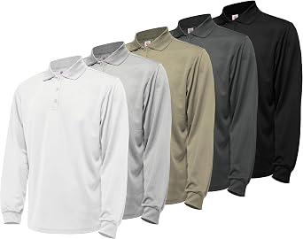 5 Pack Mens Polo Shirts Long Sleeve Golf Shirts UPF 50+ Sun Protection Quick Dry Lightweight for Office Casual Travel Hiking