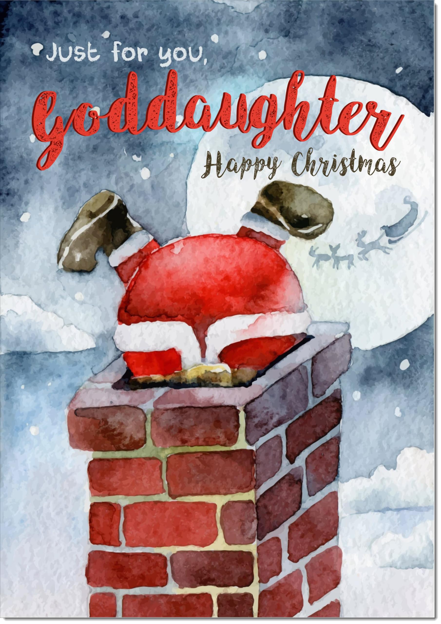 doodlecards Goddaughter Christmas Card Santa Chimney Large A4 Size Christmas Card for Goddaughter with Plain Envelope — image 1