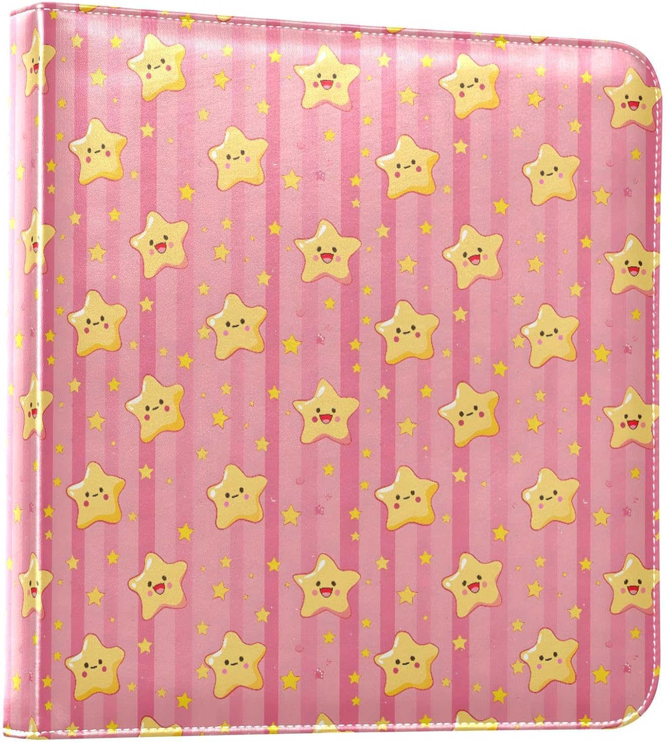 JIPONI Kawaii Soft Yellow Stars Large Photo Album, DIY Leather Cover Scrapbook Albums for 4x6 5x7 6x8 Pictures, Self Adhesive Memory Book for Wedding, Baby, Family