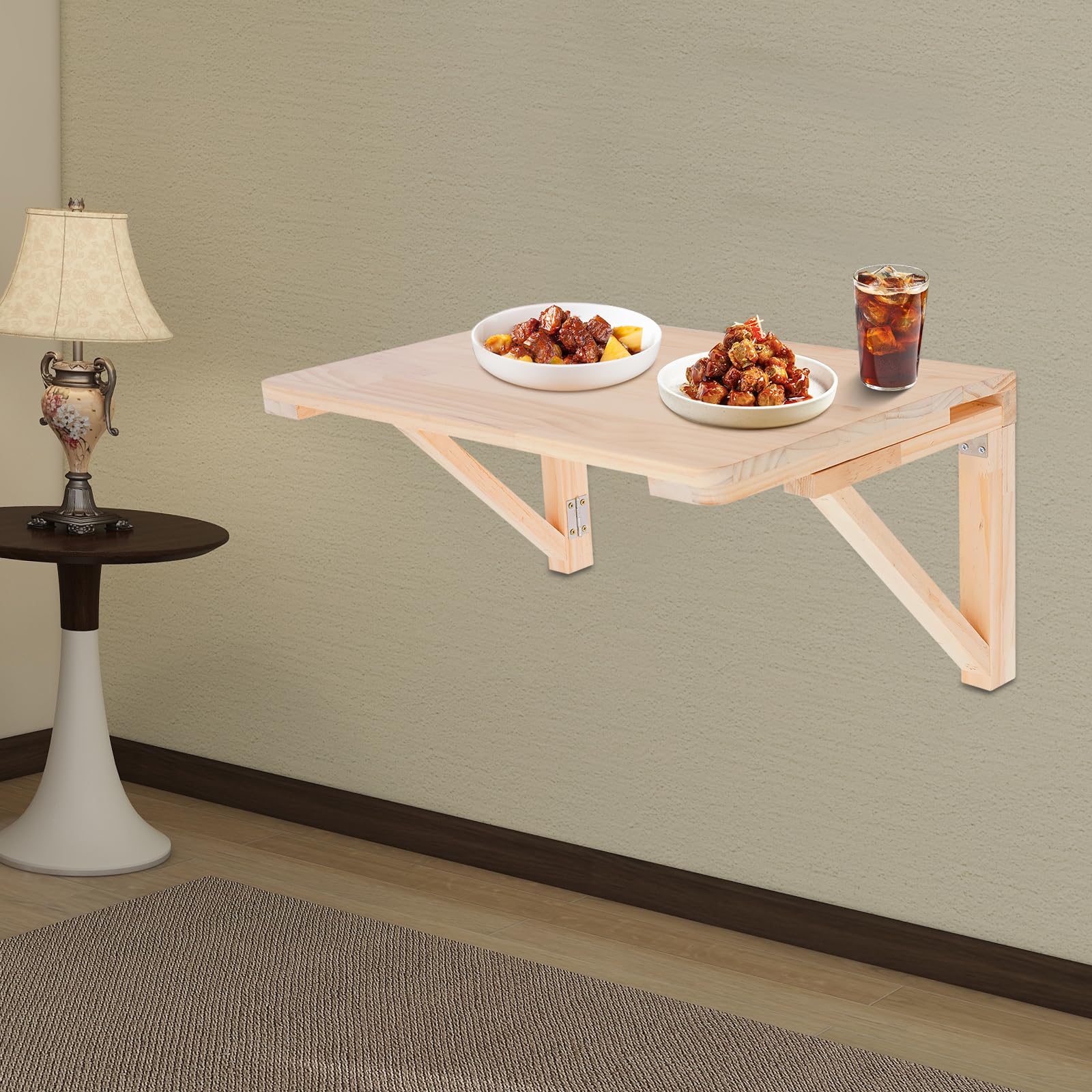 Mesa plegable de pared, de madera de pino, plegable y ahorra espacio, para balcón, oficina, baño, caravana, almacén, garaje, salón, estudio, dormitorio, cocina, lavadero (60 x 40 cm)