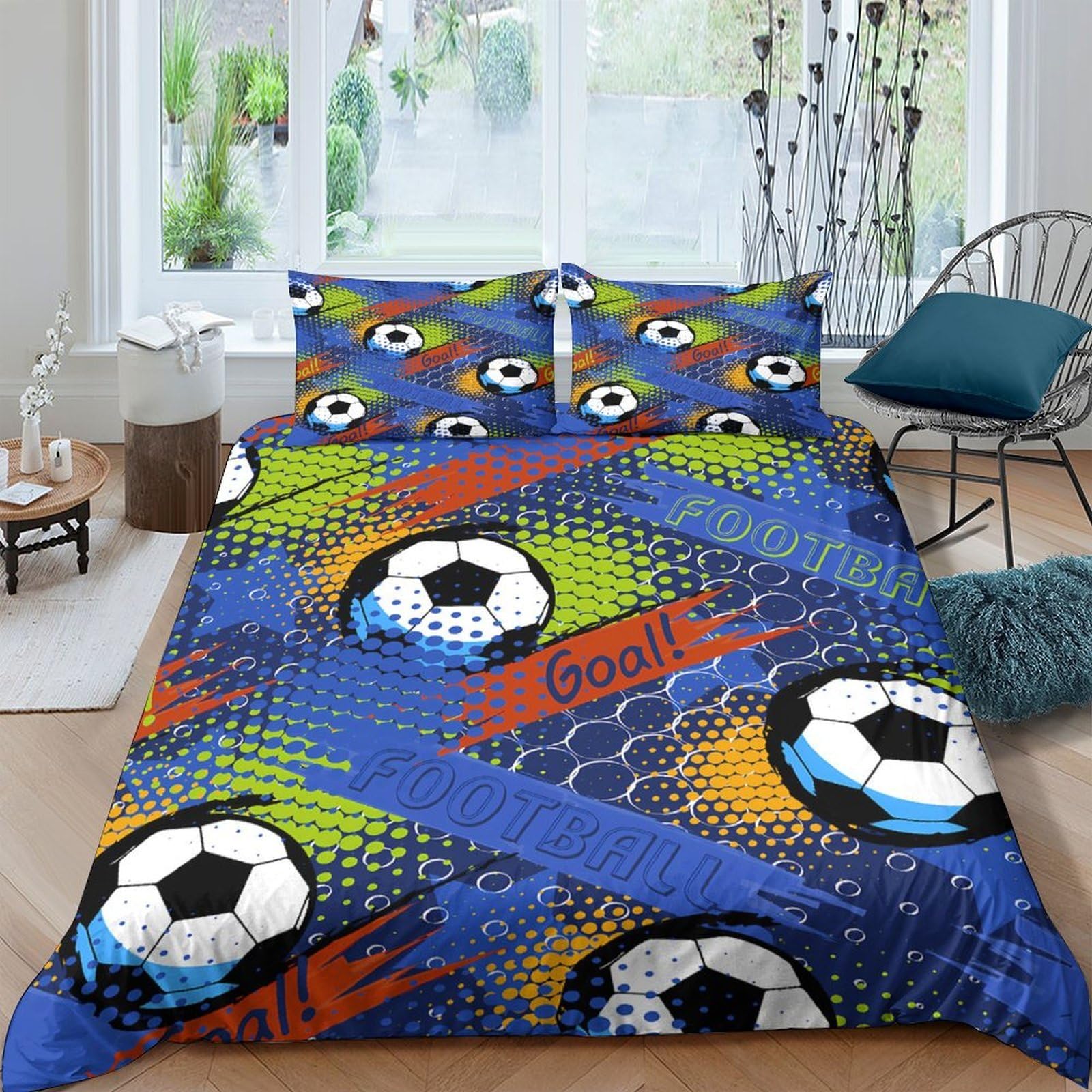 Ctjqhvkz Style-5 3D Printed Football Graffiti Fitted Sheet Microfiber Soft Anti-Slip Soccer Bed Cover For Bedroom Guest Room Decor Single（135X200cm）
