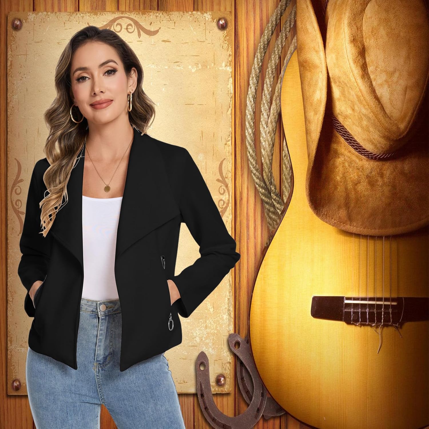 60s 70s Women's Faux Suede Jackets 2025 Spring Fall Clothes Long Sleeve Open Front Cropped Coat Outwear - Image 3