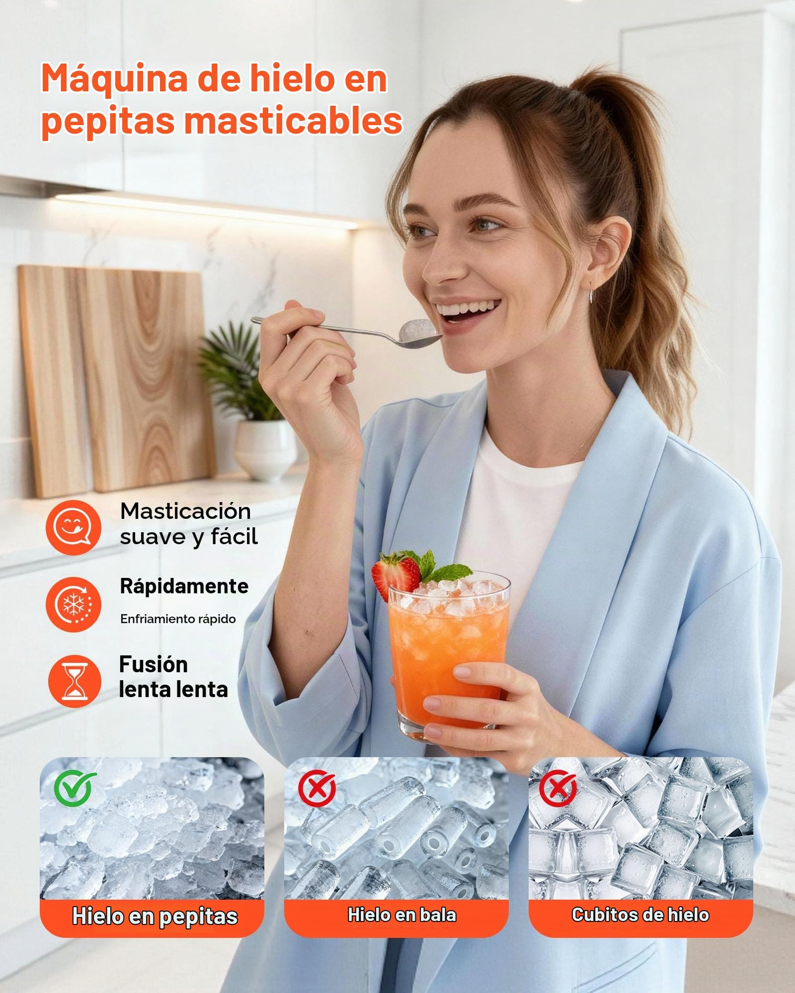 VEVOR Máquina de Hielo en Pepitas de Encimera 15 kg/24 h, Máquina de Hielo Masticable en Pepitas Autolimpiable con Cuchara, Tanque de Agua de 0,8 L, para Hogar, Cocina, Oficina, Bar, Fiestas