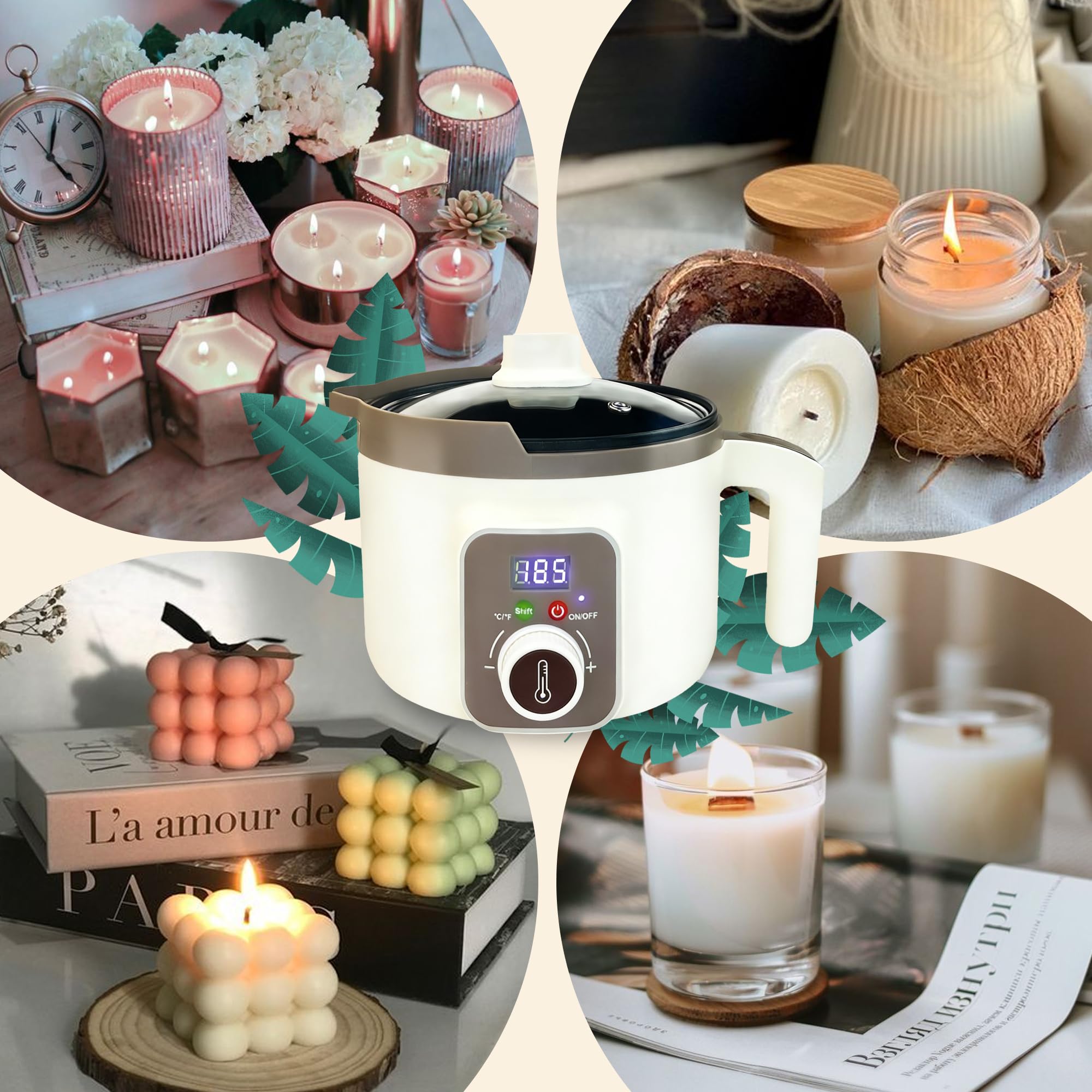 LINGQIAN Led Température Affichage Bougie Électrique Cire Fondue, Machine À Bougie Numérique Avec Bec Inversé,Antiadhésif Et Facile À Nettoyer, Fondeur De Cire Pour La Fabrication De Bougies
