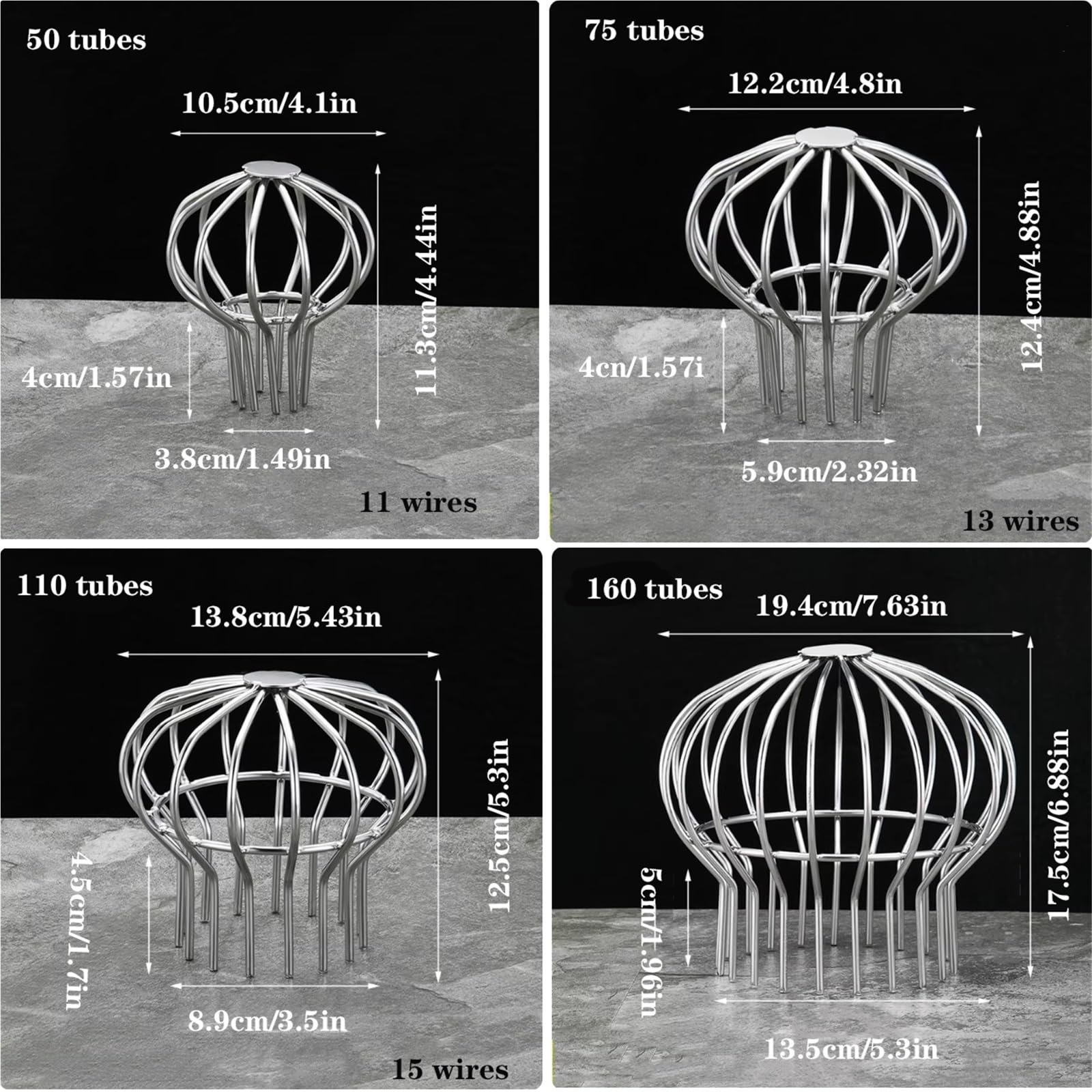 Protector de canalones de acero inoxidable, filtro antiobstrucción para hojas y escombros, protector de tubería al aire libre, cubierta de drenaje de techo para bajantes redondos de 1.4 a 5.3 pulgadas