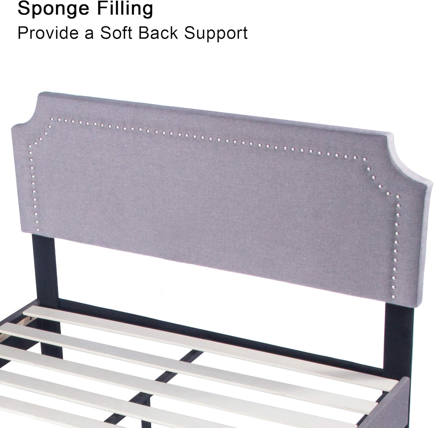 LUCKYERMORE Platform Bed Frame Queen Size, 11 Inch Upholstered Queen Bed Frame with Headboard Wood Slat Support Metal Frame Heavy Duty Bed Frame for Bedroom,No Box Spring Needed