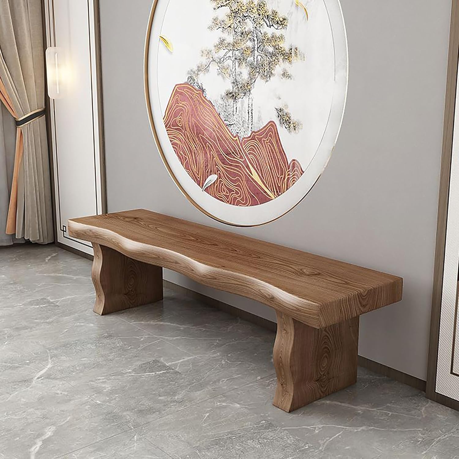 Farmhouse Indoor Solid Wood Living room Dining Bench, Asian Natural Wood Kitchen Entryway Bench, hallway bench for bedroom end of bed, Natural edge narrow bench, for Shoe bench, TV cabinet(120x35x45cm