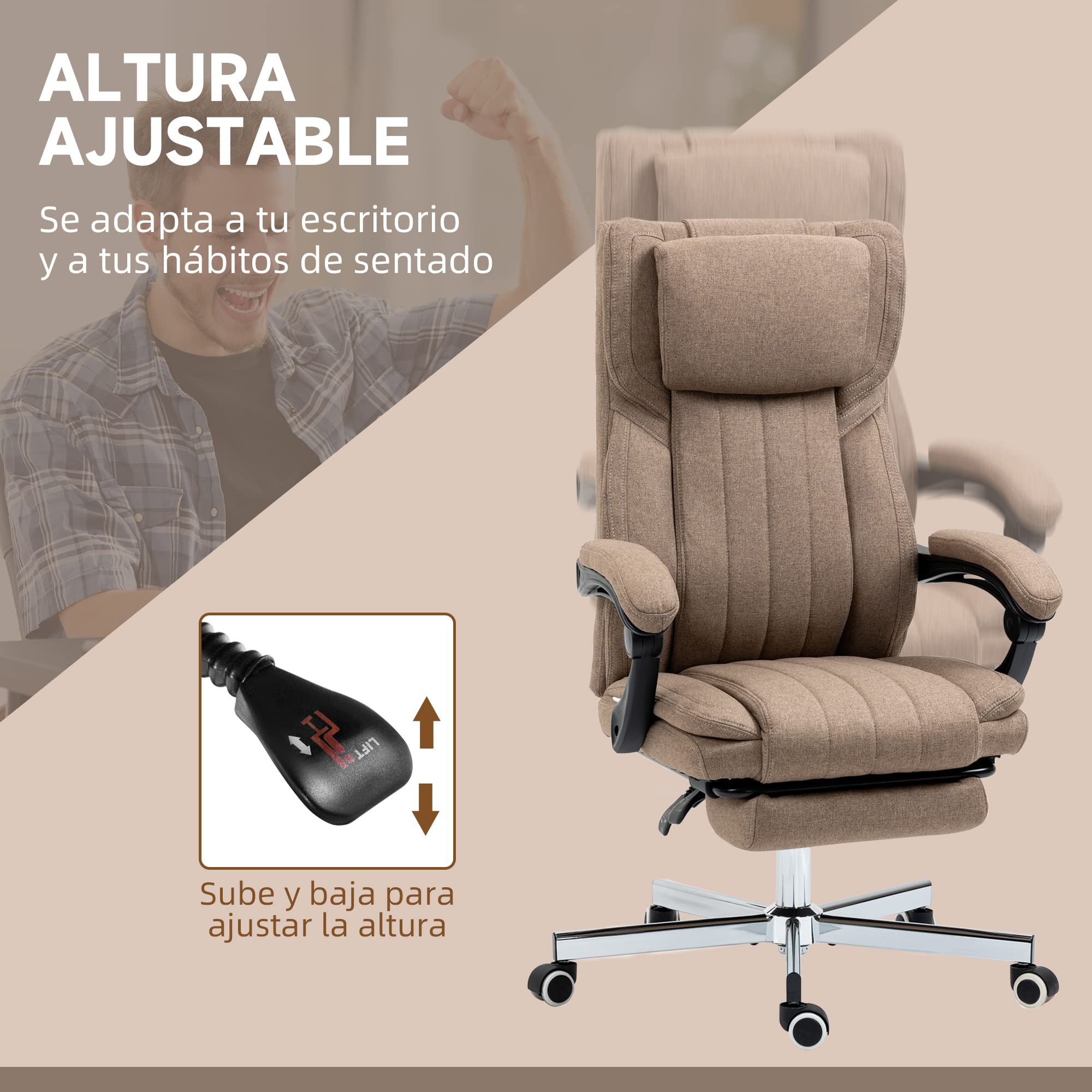 Vinsetto Silla de Masaje con 6 Puntos Masaje Altura Ajustable Marrón | Silla de Oficina Giratoria, Silla de Escritorio Reclinable, Control Remoto, Reposapiés, Reposacabezas