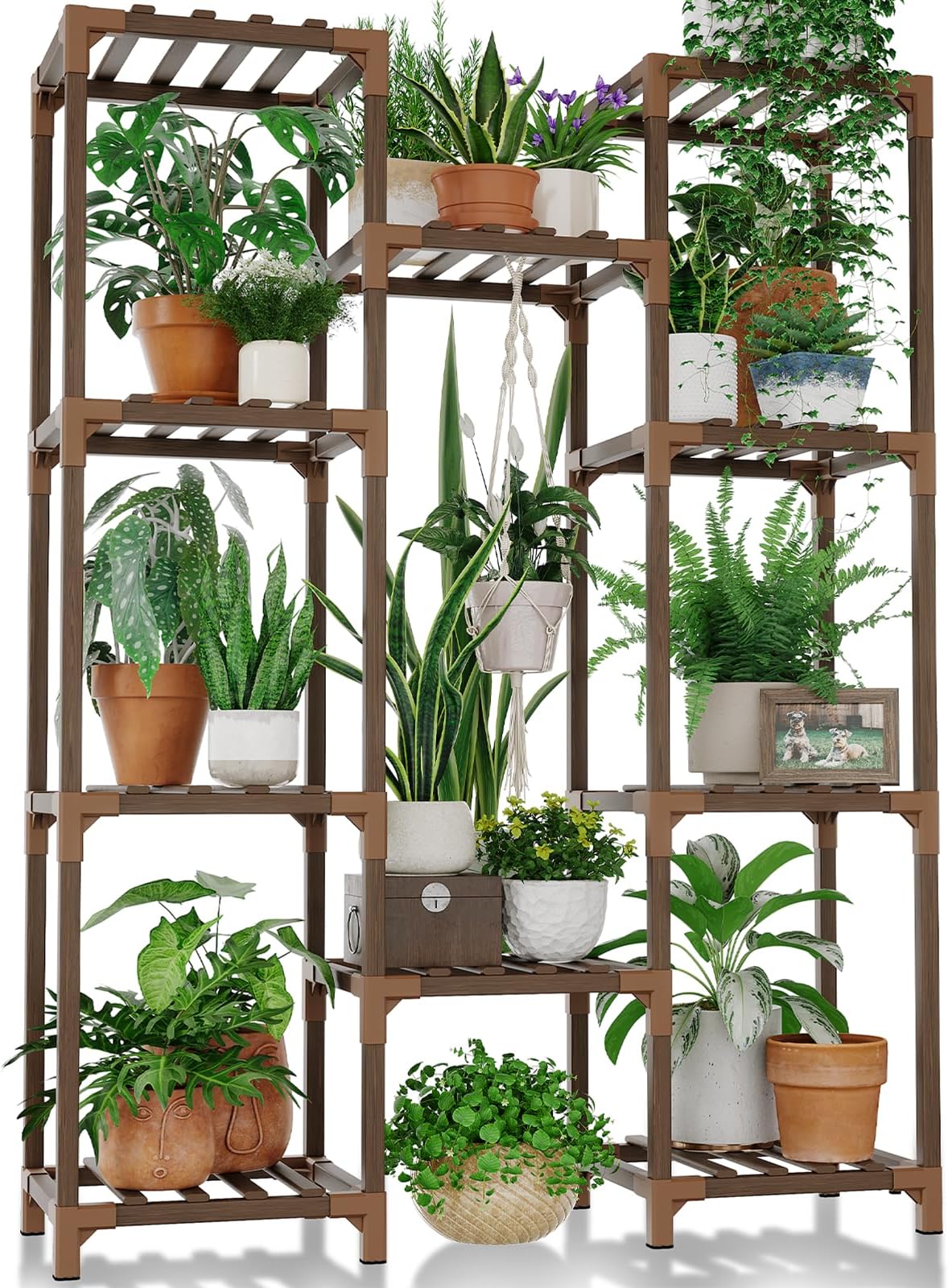 Bamworld Flower Stand Indoor Outdoor Large Planter Stand Gardening Potted Plants Stand Wooden Flower Stand Garden Rack Plant Shelf Plant Pot Stand Garden Veranda