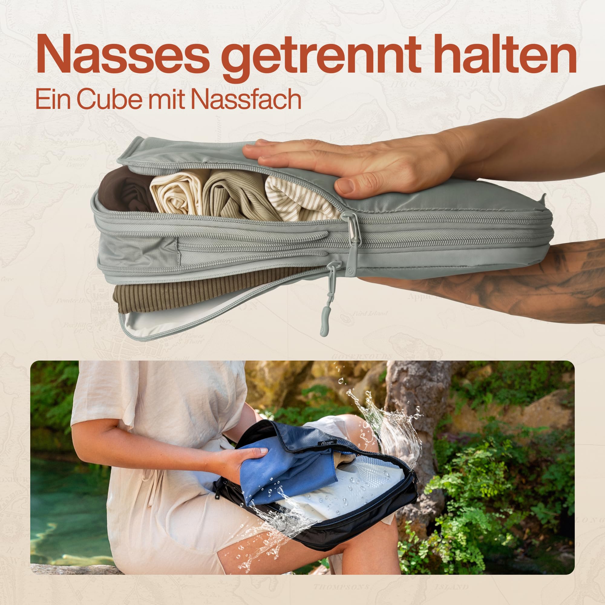 TRAVEL DUDE Packwürfel Set mit Kompression aus recycelten Plastikflaschen, Leichte Packing Cubes, Packtaschen Set für Rucksack und als Koffer Organizer, Zubehör (Stahlblau, 7-teiliges Set)