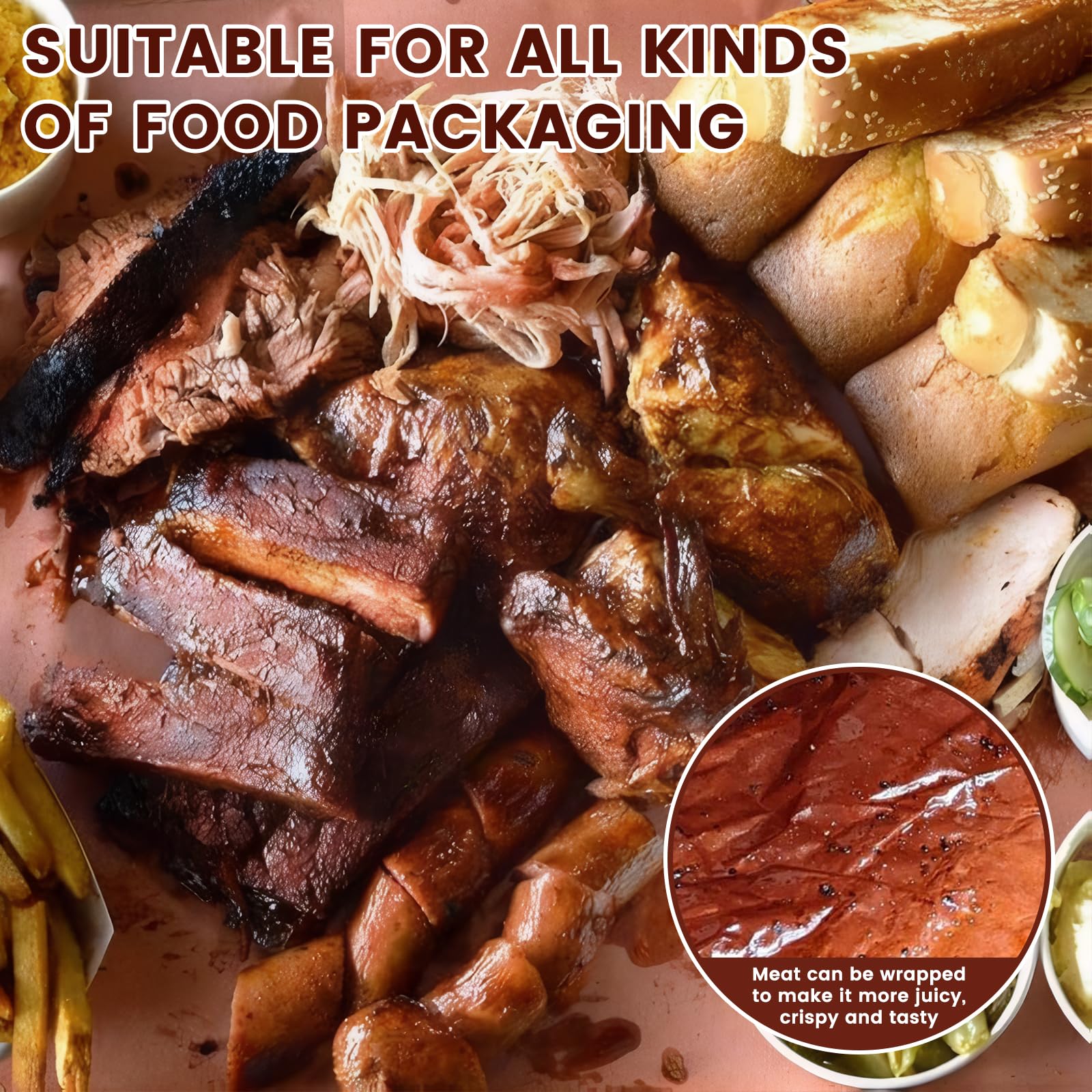 Carta Kraft per BBQ, 30cm x 10m Carta da Macellaio Multifunzionale con Taglierina per Carta, Carta da Macellaio Rosa Rotolo per Grill, Affumicatore, Carne di Pesce, Confezioni di Carne