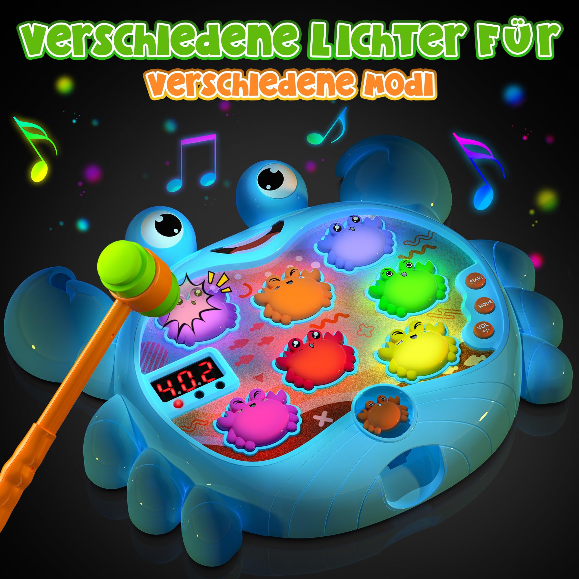 Hot Bee Spielzeug für 2 3 4 5 6 Jahre Alten Jungen Baby Spielzeug Kinderspielzeug für Kinder Frühes Lernen Whack A Krabbe Spiel für Kleinkinder mit Sound&Light Geburtstagsgeschenke Hämmern