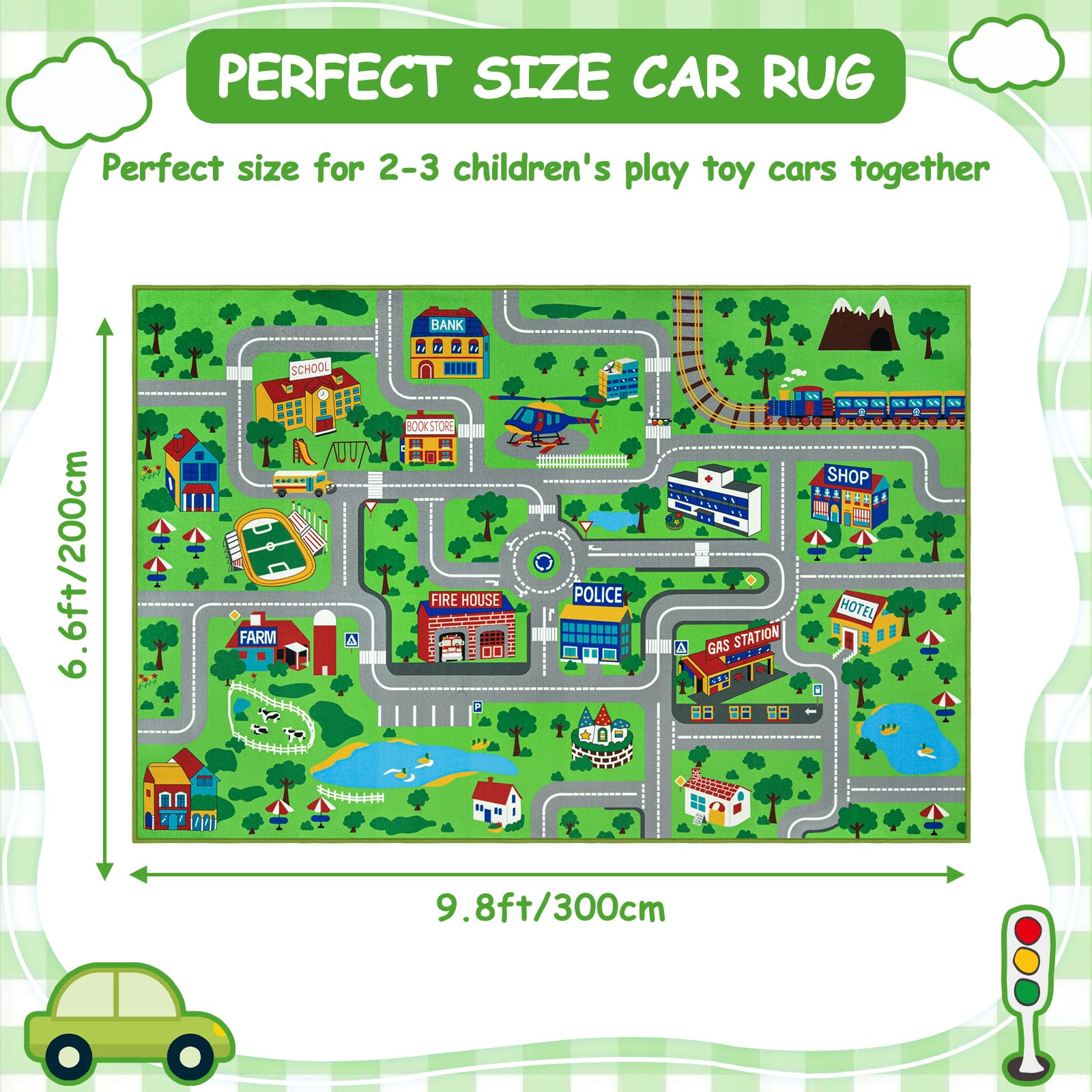 Capslpad Alfombra para el aula 200 x 300 cm, alfombra infantil para la escuela primaria, alfombra de juego para niños pequeños, juguetes, coches, alfombras de tráfico por carretera, alfombra para sala