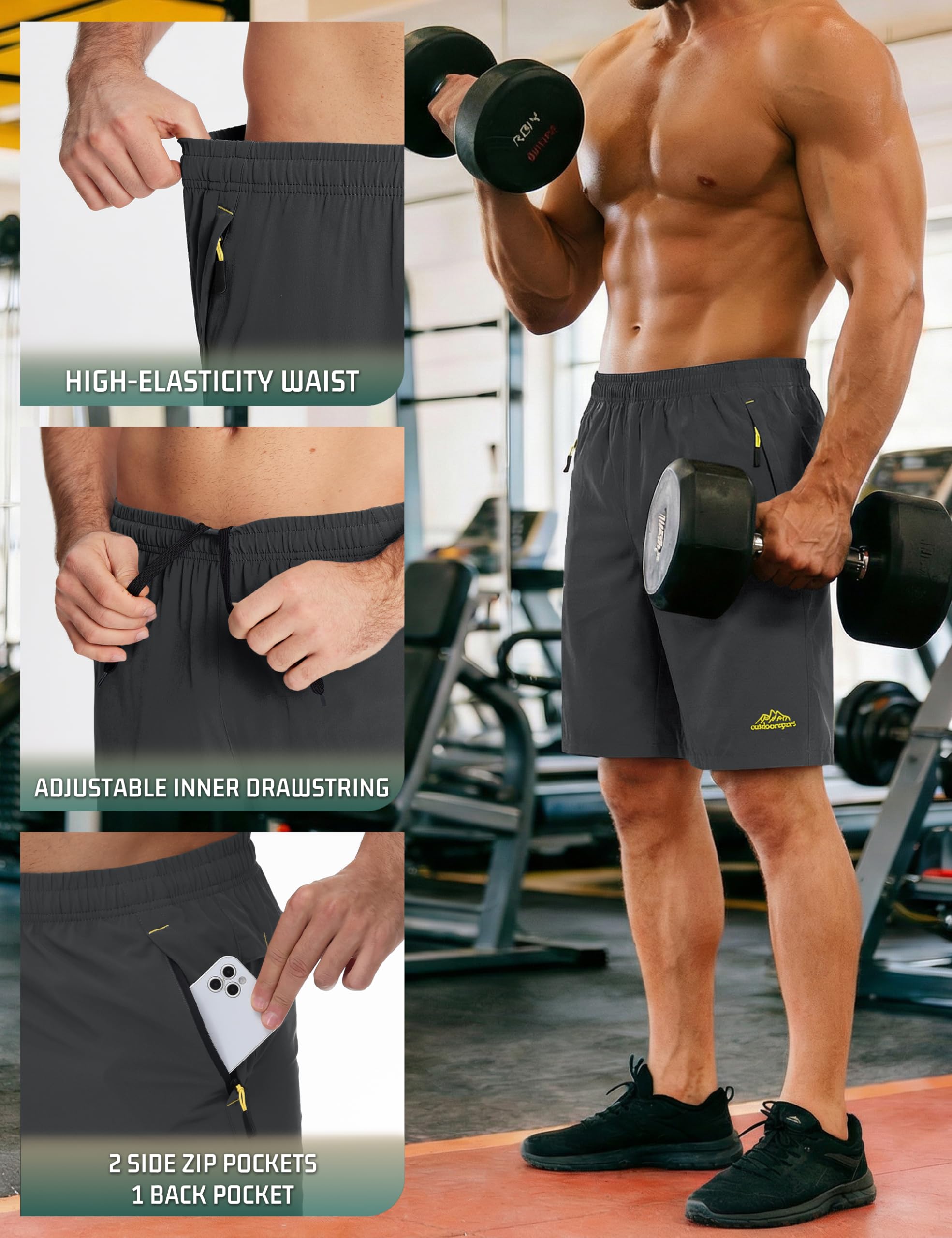 TACVASEN Men's Quick-Drying Training Shorts, Running Shorts, Breathable Sports Shorts with Zip Pockets — view 4